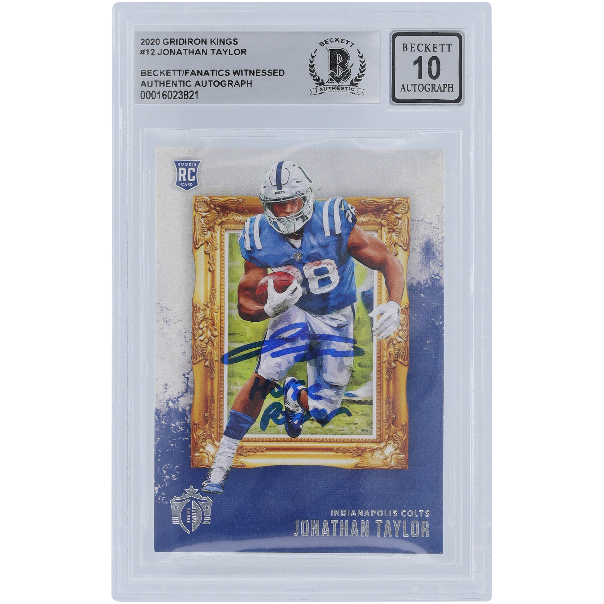 Jonathan Taylor, Indianapolis Colts, signierte 2020 Panini Gridiron Kings #GK-12, Beckett Fanatics bezeugte authentifizierte 10 Rookie-Karte mit „Horse Power“-Aufschrift