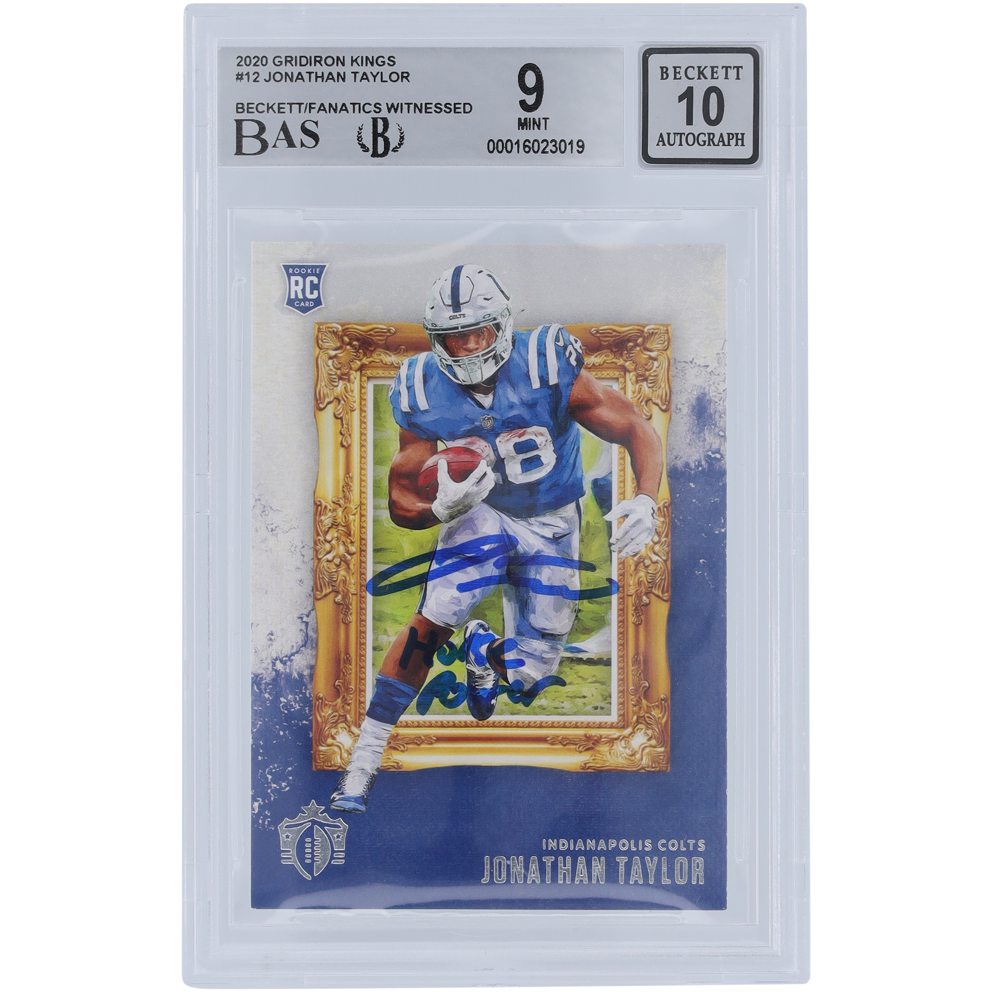 Jonathan Taylor Indianapolis Colts signierte 2020 Panini Gridiron Kings #GK-12 Beckett Fanatics bezeugte authentifizierte 9/10 Rookie-Karte mit „Horse Power“-Inschrift