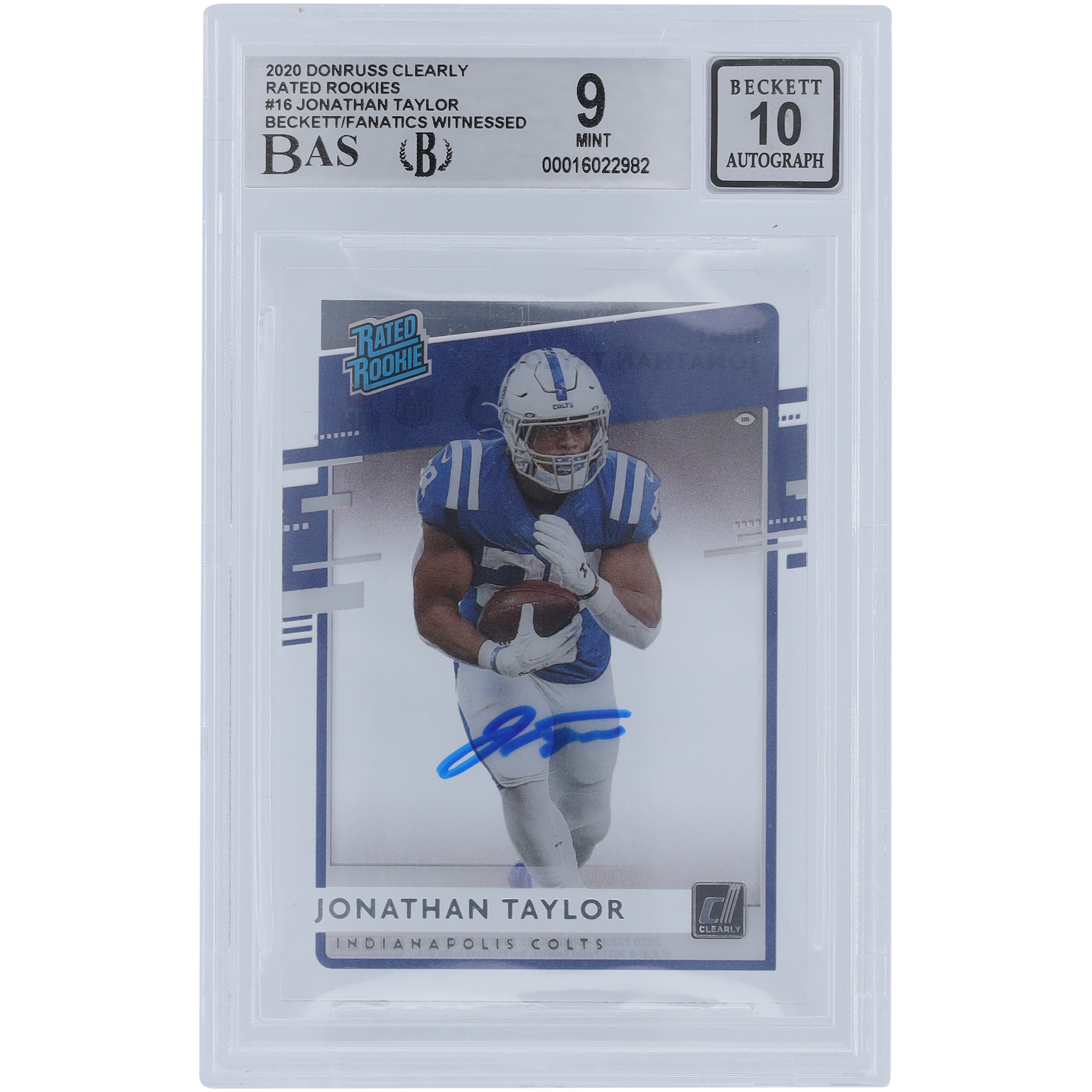 Jonathan Taylor Indianapolis Colts signierte 2020 Panini Donruss eindeutig bewertete Rookie #RR-JT Beckett Fanatics bezeugte authentifizierte 9/10 Rookie-Karte