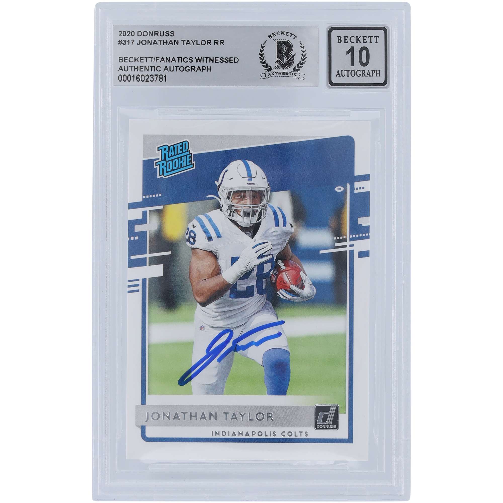 Jonathan Taylor Indianapolis Colts signierte 2020 Panini Donruss bewertet Rookie #317 Beckett Fanatics bezeugt authentifizierte 10 Rookie-Karte