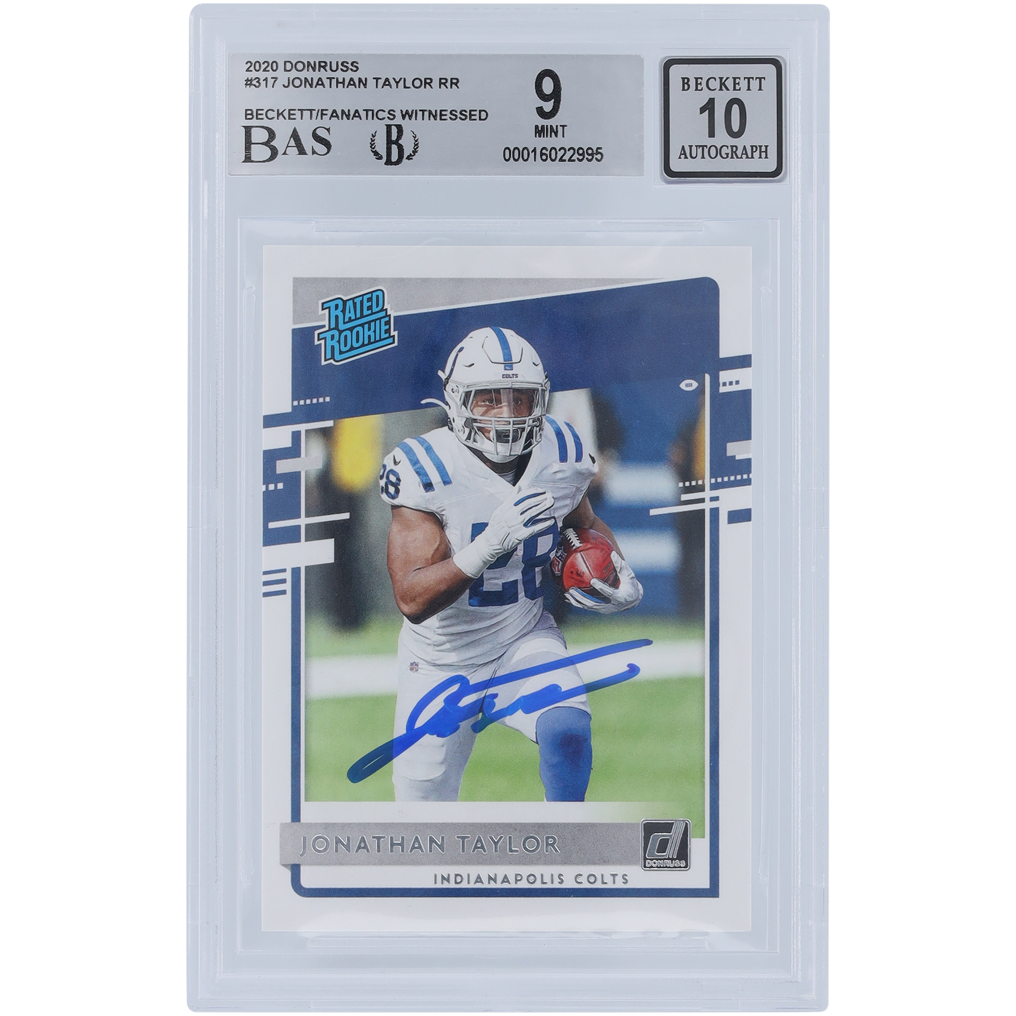 Jonathan Taylor Indianapolis Colts signierte 2020 Panini Donruss bewertet Rookie #317 Beckett Fanatics bezeugt authentifizierte 9/10 Rookie-Karte