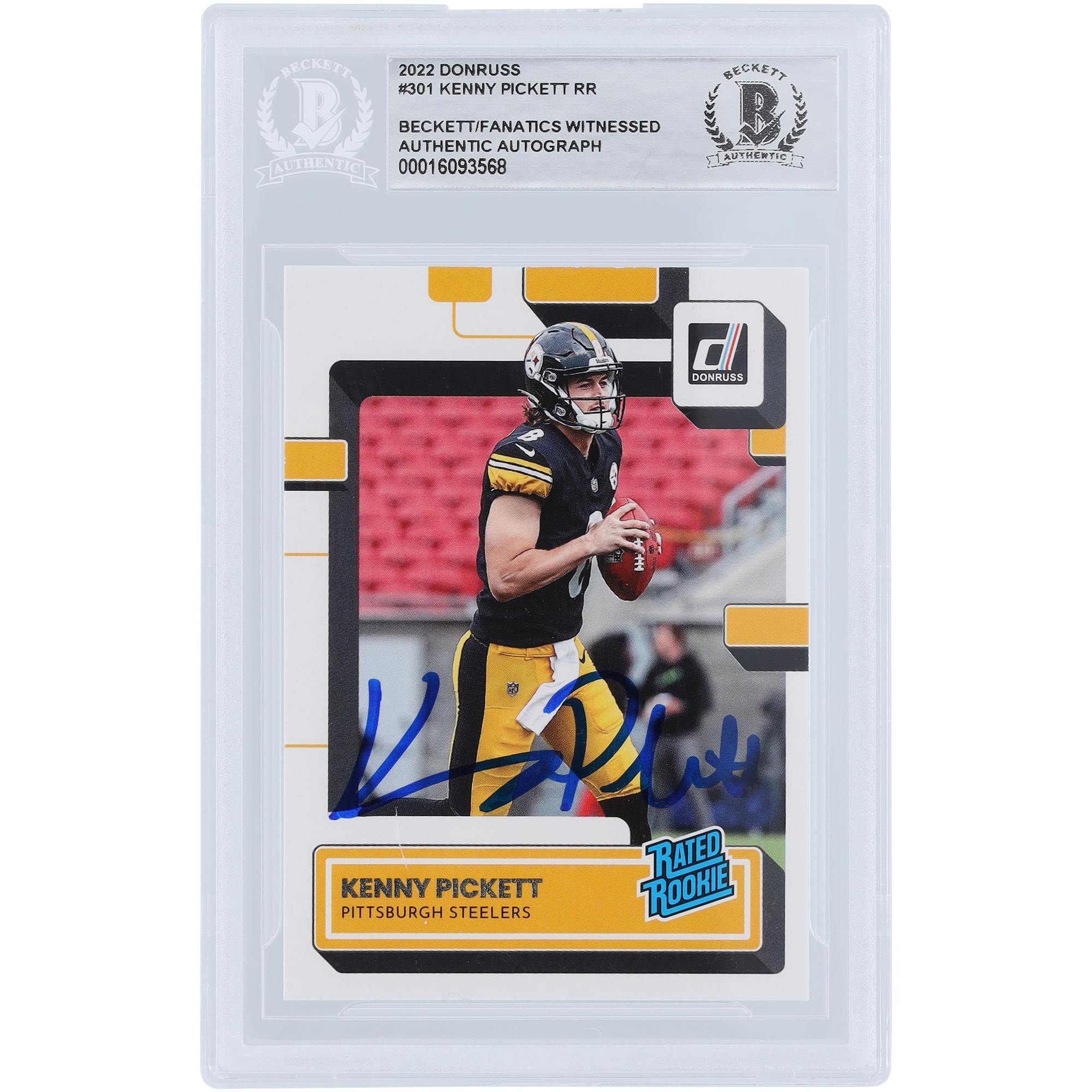 Kenny Pickett Pittsburgh Steelers signierte 2022 Panini Donruss bewertet Rookie #301 Beckett Fanatics bezeugte authentifizierte Rookie-Karte