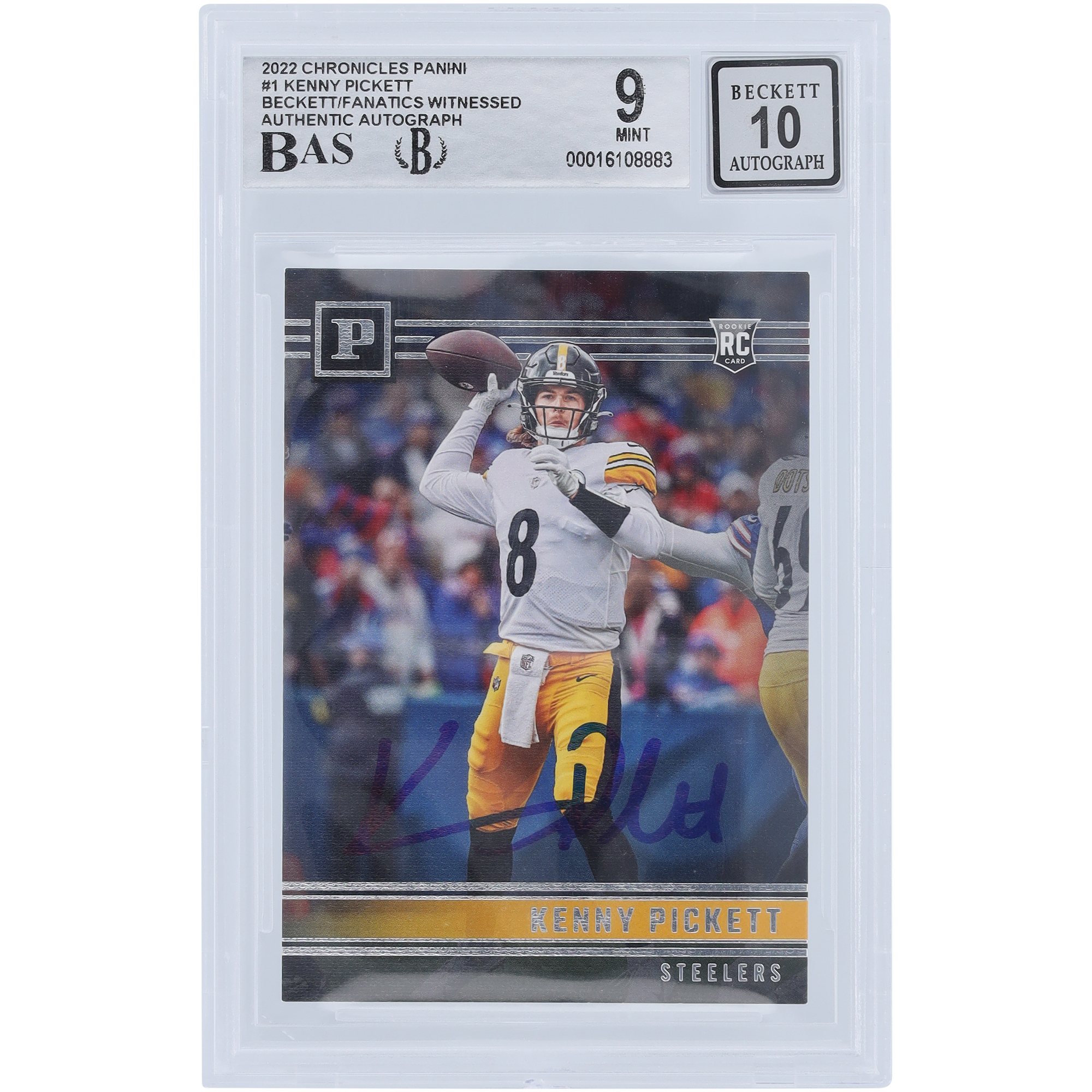 Kenny Pickett Pittsburgh Steelers signierte 2022 Panini Chronicles #PA-1 Beckett Fanatics bezeugte authentifizierte 9/10 Rookie-Karte