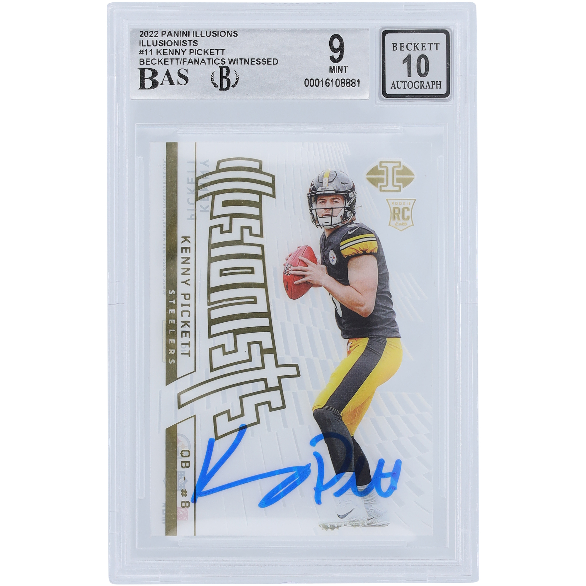 Kenny Pickett Pittsburgh Steelers signierte 2022 Panini Illusions Illusionists #I-11 Beckett Fanatics bezeugte authentifizierte 9/10 Rookie-Karte