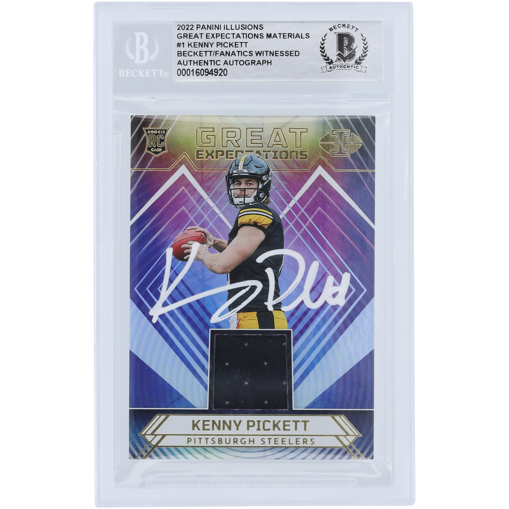 Kenny Pickett Pittsburgh Steelers signierte 2022 Panini Illusions Great Expectations Materialien #GE-KP Beckett Fanatics bezeugte authentifizierte Rookie-Karte