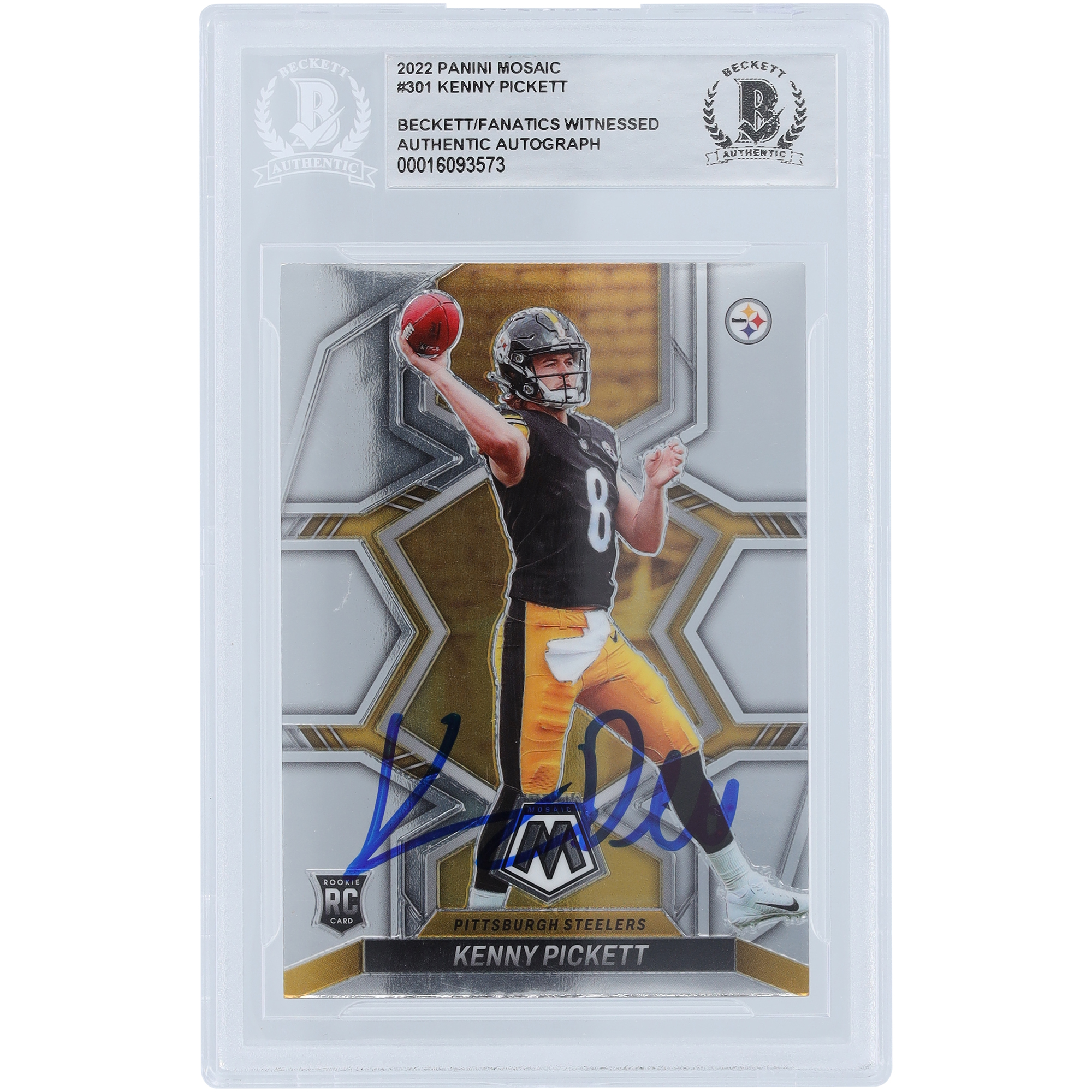 Kenny Pickett Pittsburgh Steelers signierte 2022 Panini Mosaic #301 Beckett Fanatics bezeugte authentifizierte Rookie-Karte