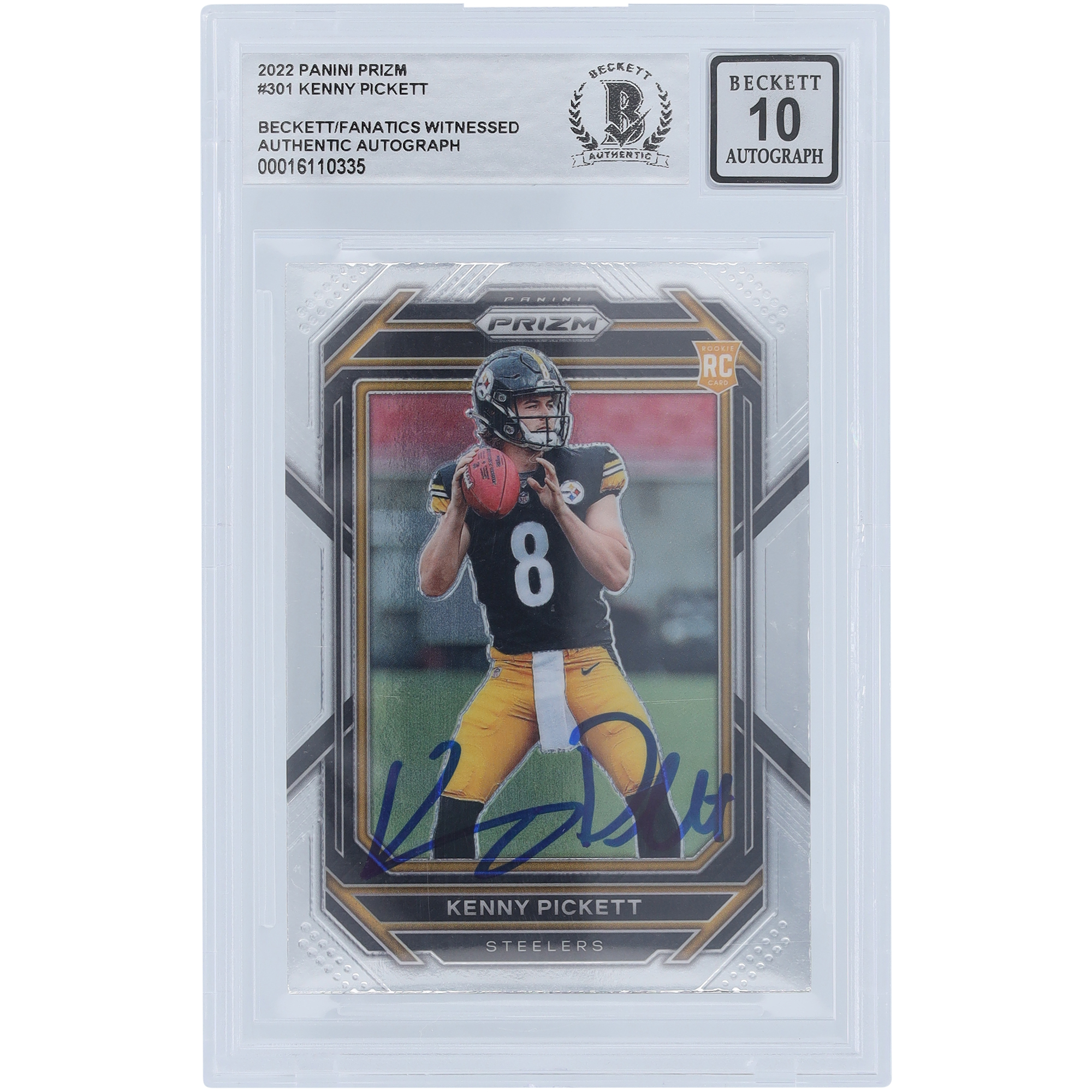 Kenny Pickett Pittsburgh Steelers signiert 2022 Panini Prizm #301 Beckett Fanatics bezeugt authentifiziert 10 Rookie-Karte