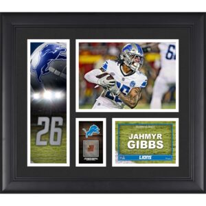 Jahmyr Gibbs, Detroit Lions, gerahmte 15 x 17 Zoll große Spielercollage mit einem Stück eines Spielballs