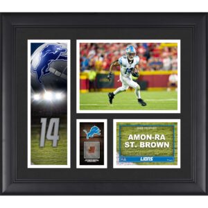 Amon-Ra St. Brown Detroit Lions, gerahmte Spielercollage, 15 x 17 Zoll, mit einem Stück eines Spielballs