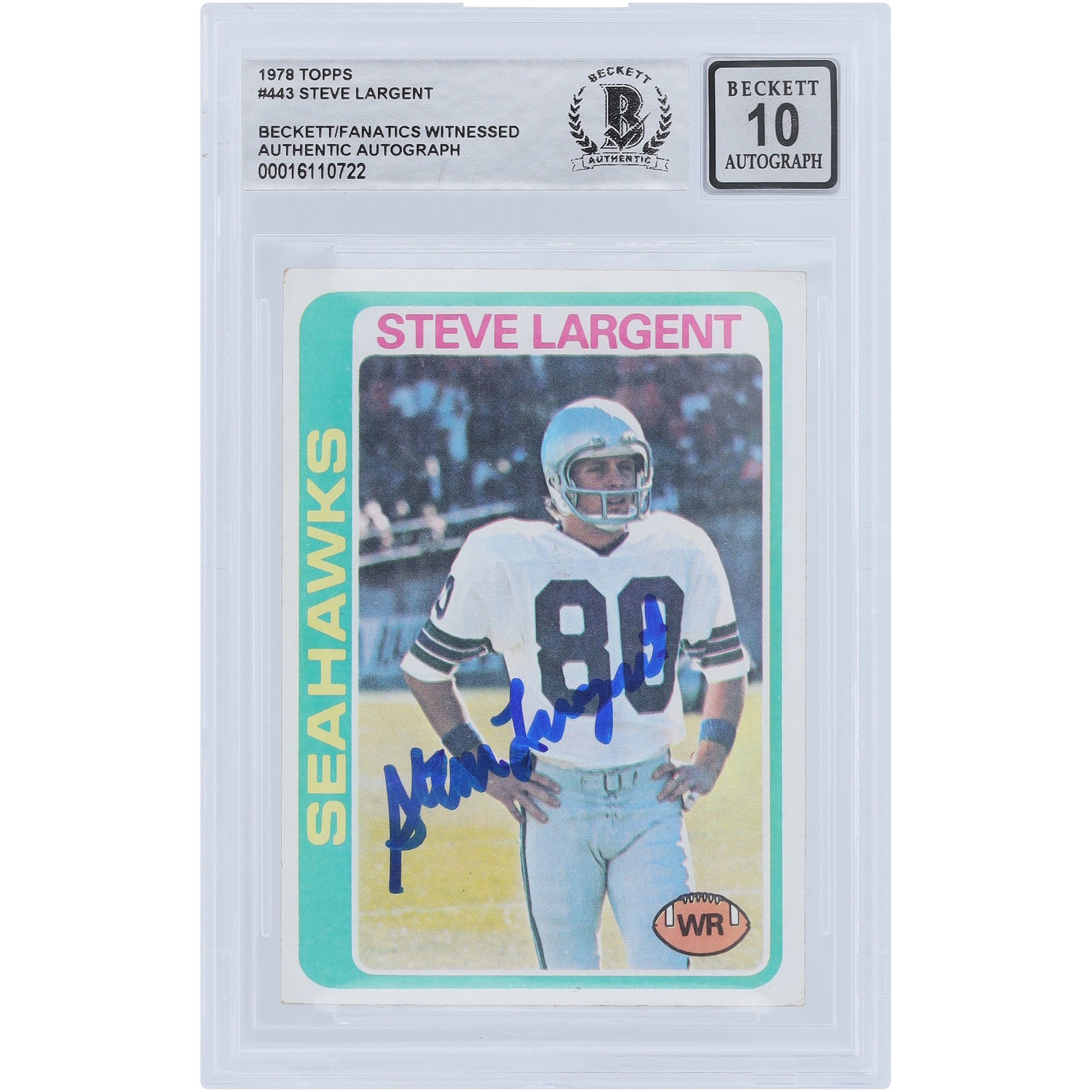 Steve Largent Seattle Seahawks signiert 1978 Topps #443 Beckett Fanatics bezeugt authentifiziert 10 Karte