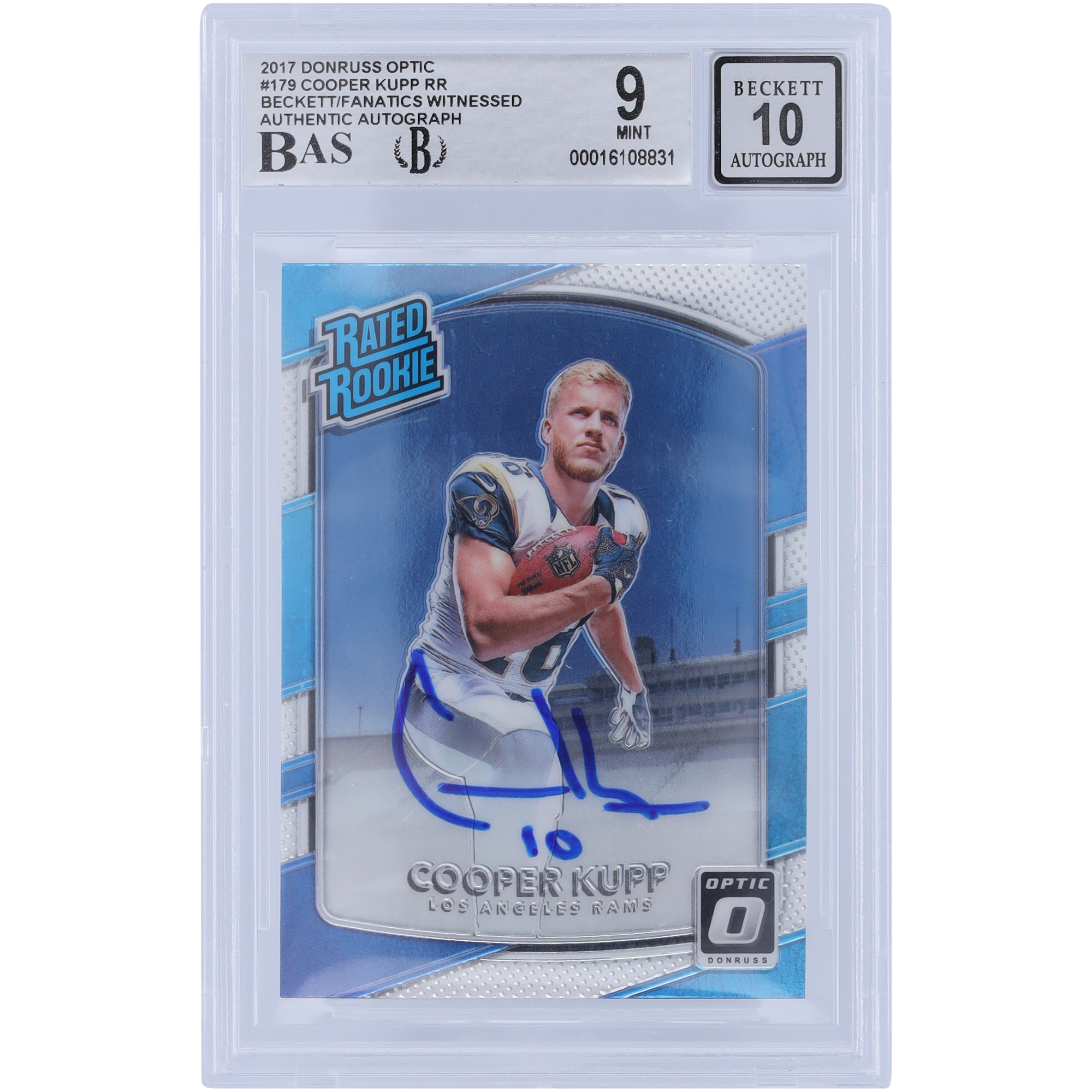 Cooper Kupp Los Angeles Rams signierte 2017 Panini Donruss Optic Rated Rookie #179 Beckett Fanatics bezeugte authentifizierte 9/10 Rookie-Karte