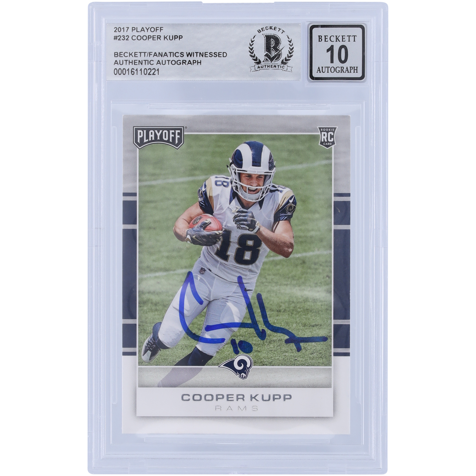 Cooper Kupp Los Angeles Rams signierte 2017 Panini Playoff #232 Beckett Fanatics bezeugte authentifizierte 10 Rookie-Karte