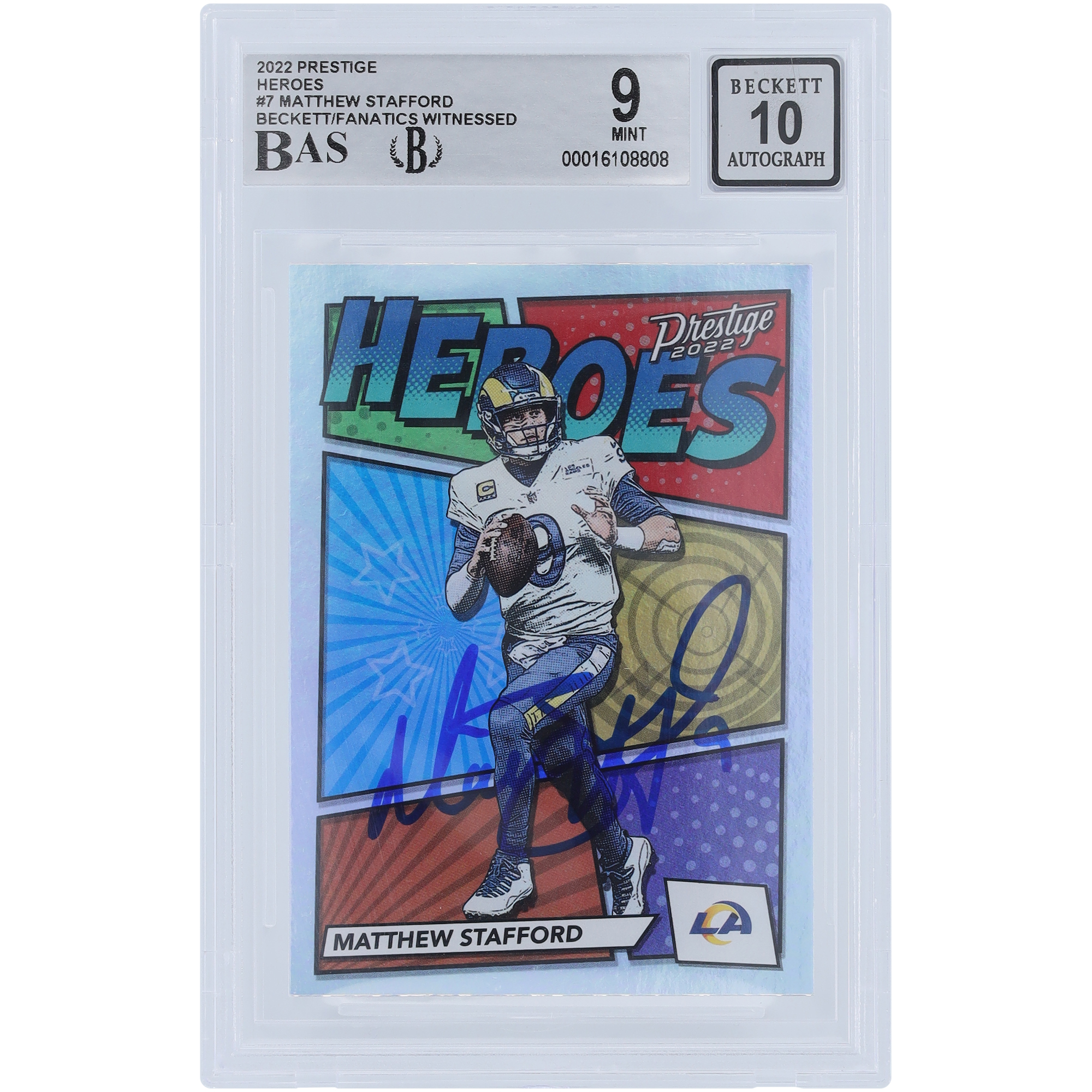 Matthew Stafford Los Angeles Rams signierte 2022 Panini Prestige Heroes #H-7 Beckett Fanatics bezeugte authentifizierte 9/10 Karte