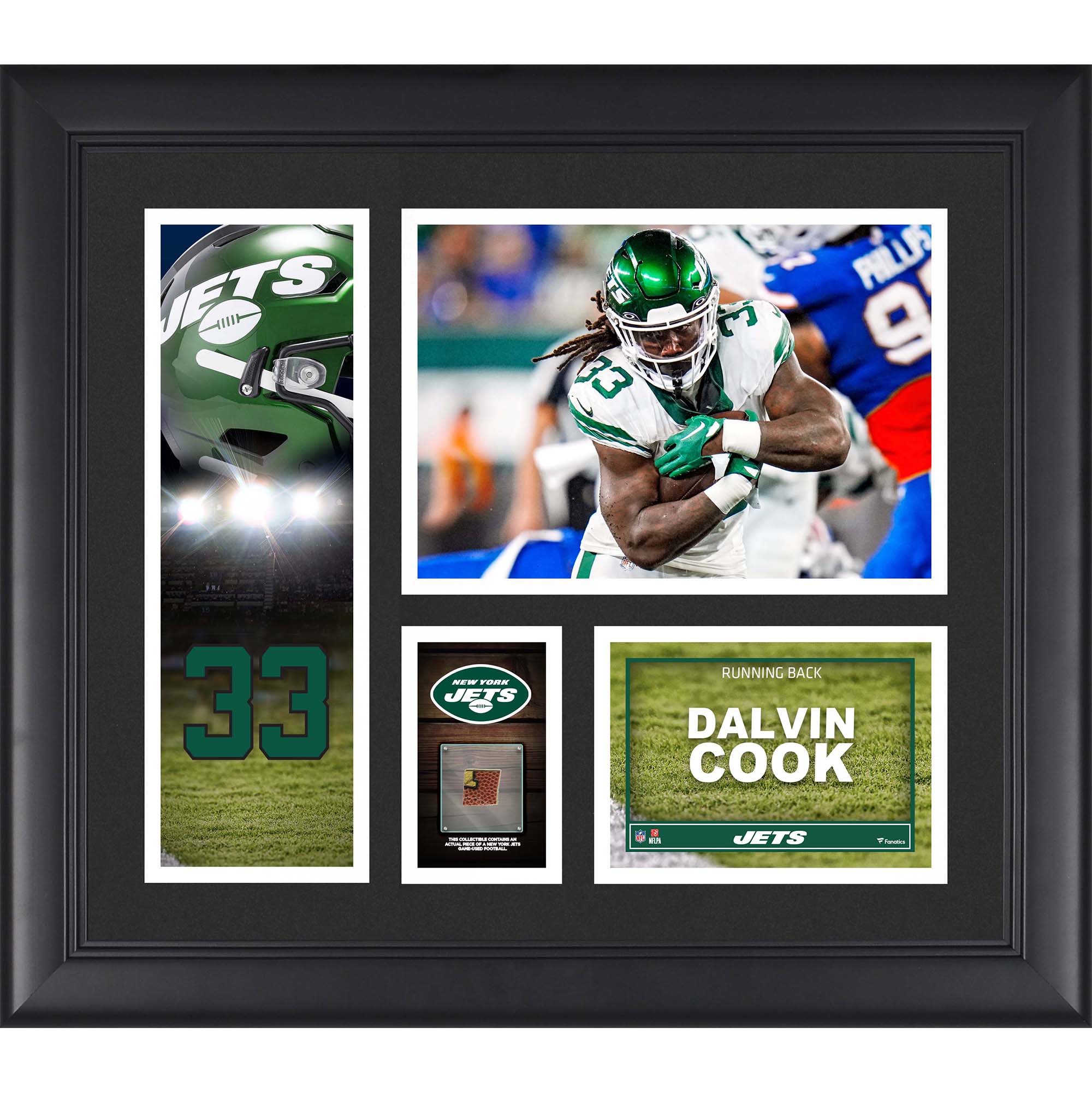 Dalvin Cook New York Jets Gerahmte 15″ x 17″ Spielercollage mit einem Stück eines Spielballs