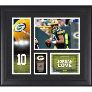 Jordan Love Green Bay Packers – Gerahmte 15 x 17 Zoll große Spielercollage mit einem Stück eines Spielballs