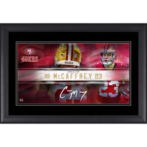 Christian McCaffrey San Francisco 49ers Faksimile-Signatur, gerahmt, 10 x 18 Zoll, Spieler-Namensschild-Collage