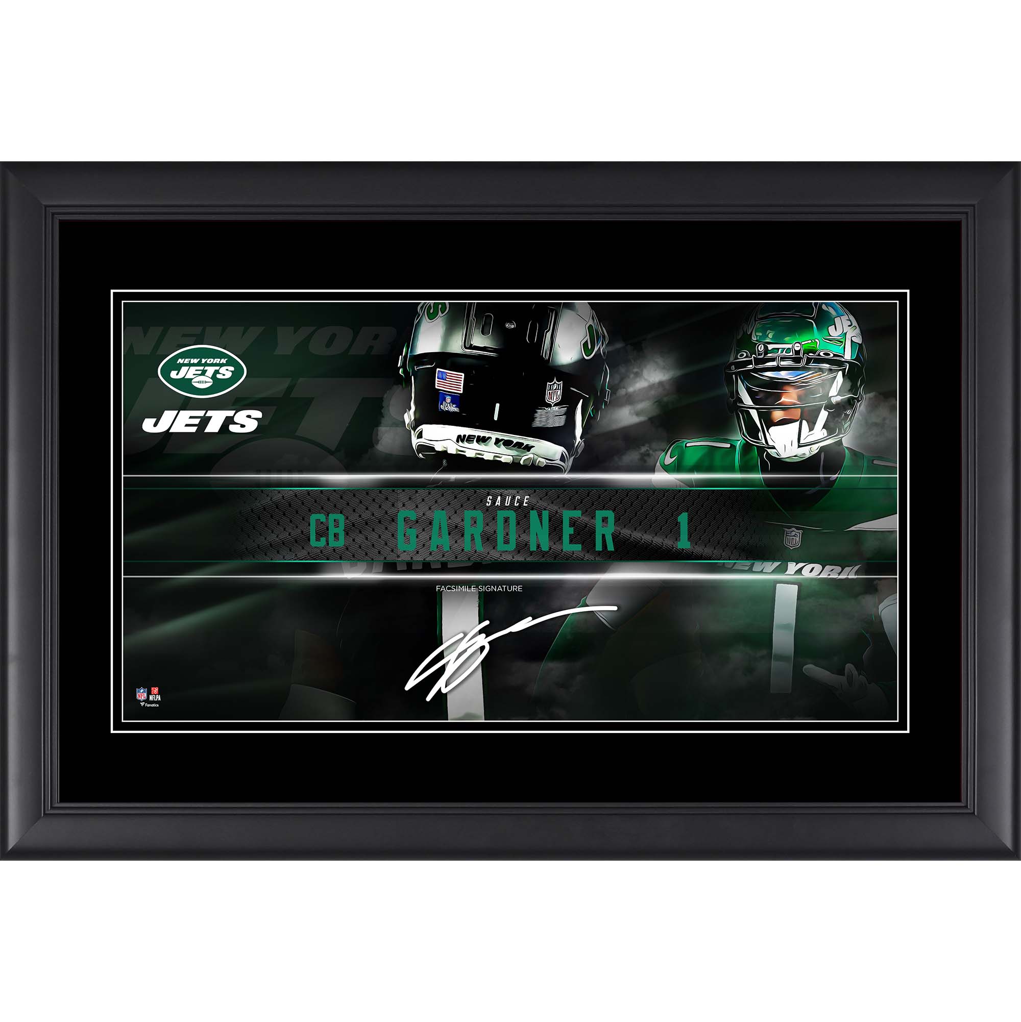 Ahmad Sauce Gardner New York Jets Faksimile-Signatur, gerahmt, 10 x 18 Zoll, Spieler-Namensschild-Collage
