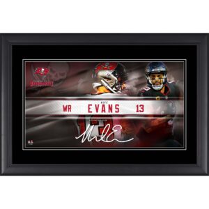 Mike Evans Tampa Bay Buccaneers Faksimile-Signatur, gerahmt, 10 x 18 Zoll, Spieler-Namensschild-Collage