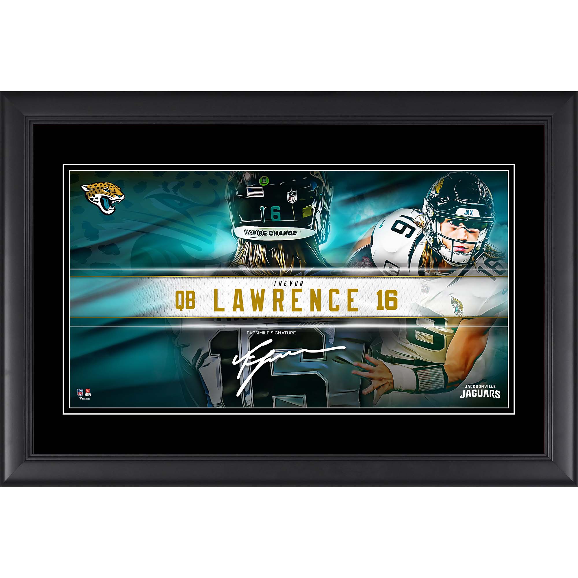 Trevor Lawrence Jacksonville Jaguars Faksimile-Signatur, gerahmt, 10 x 18 Zoll, Spieler-Namensschild-Collage