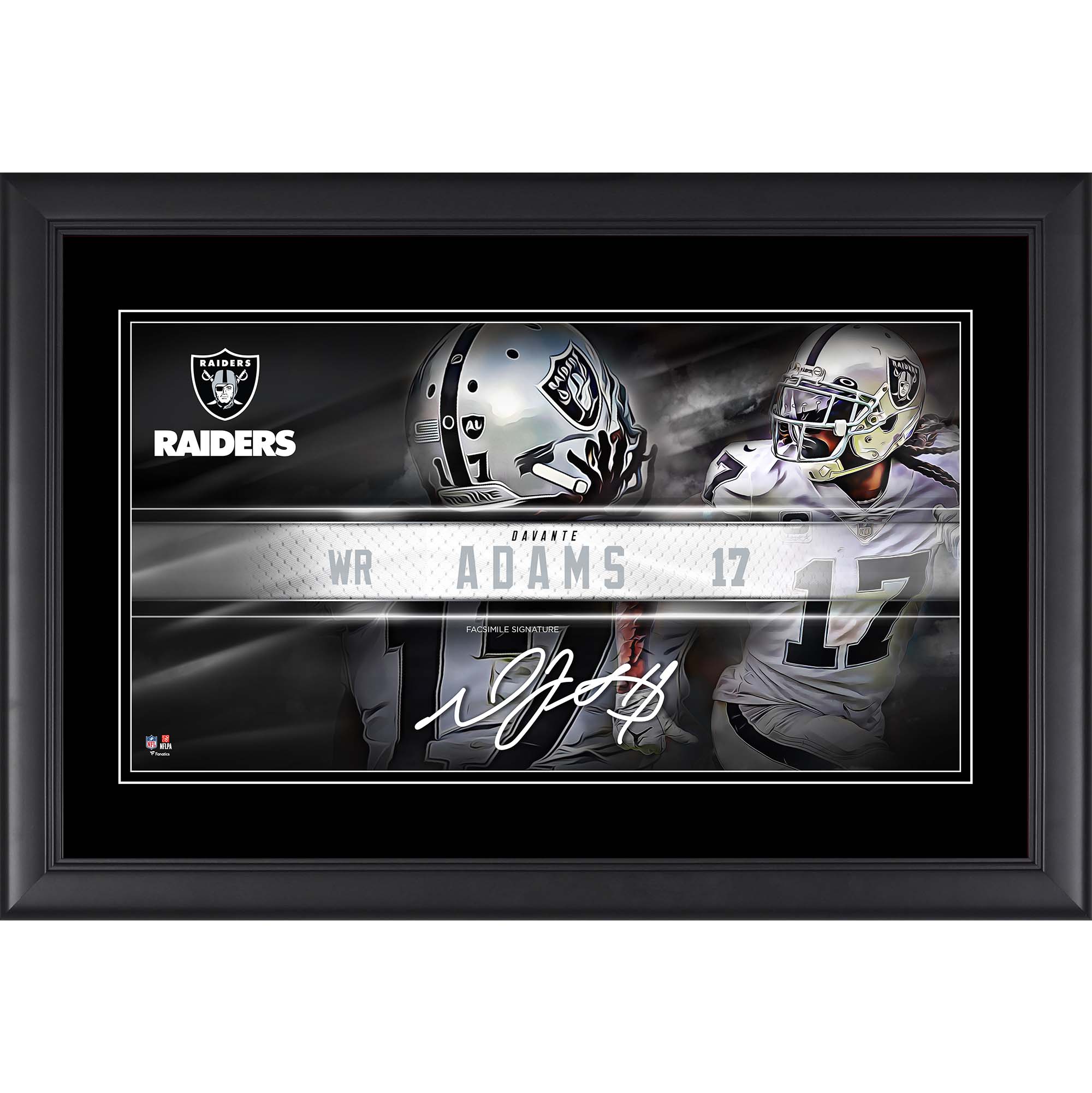 Davante Adams Las Vegas Raiders Faksimile-Signatur, gerahmt, 10 x 18 Zoll, Spieler-Namensschild-Collage