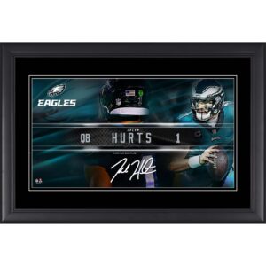 Jalen Hurts Philadelphia Eagles Faksimile Signatur gerahmt 10″ x 18″ Spieler-Namensschild-Collage