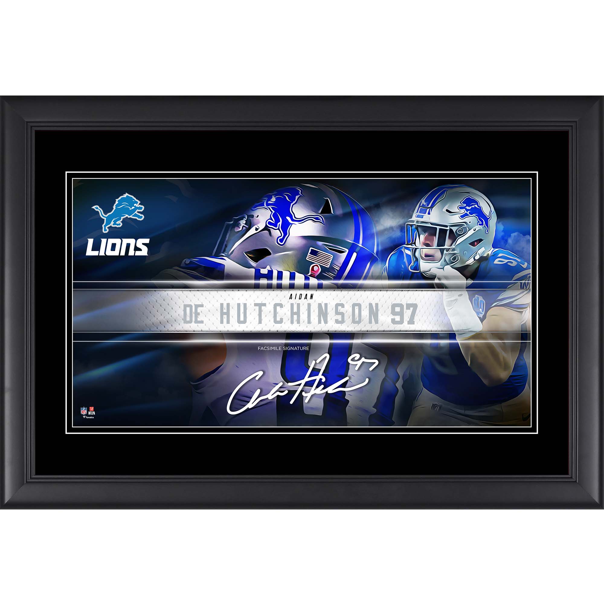 Aidan Hutchinson Detroit Lions Faksimile-Signatur, gerahmt, 10 x 18 Zoll, Spieler-Namensschild-Collage