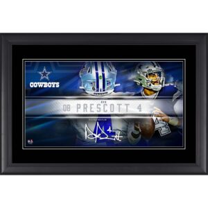 Dak Prescott Dallas Cowboys Faksimile-Signatur, gerahmt, 10 x 18 Zoll, Spieler-Namensschild-Collage