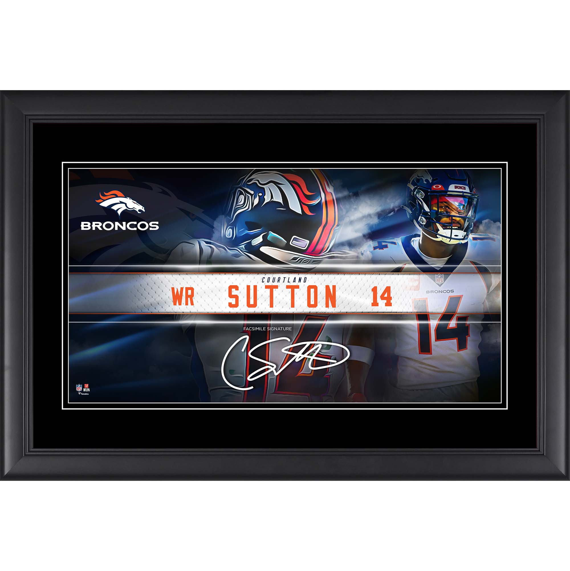 Courtland Sutton Denver Broncos Faksimile-Signatur, gerahmt, 10 x 18 Zoll, Spieler-Namensschild-Collage