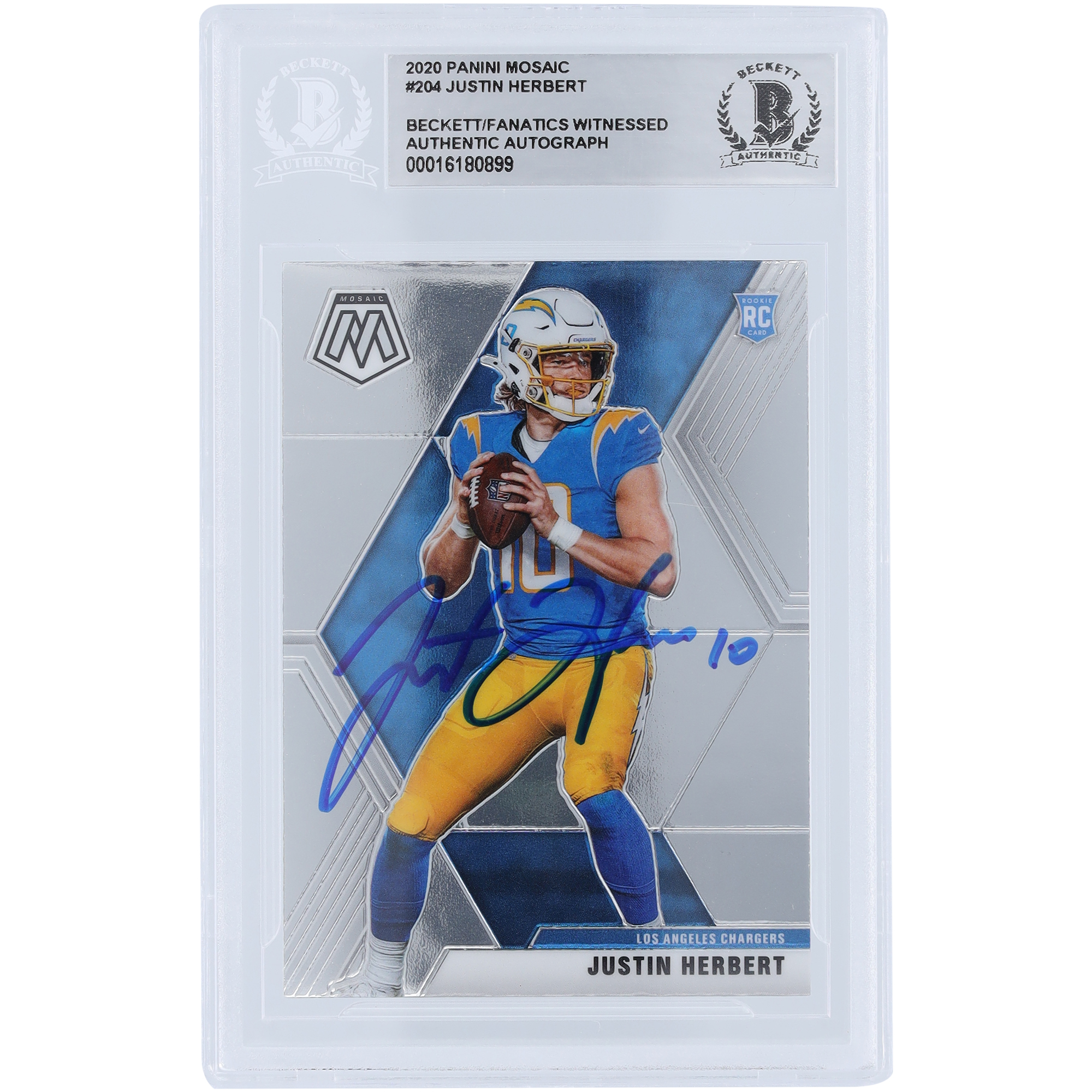 Justin Herbert, Los Angeles Chargers, signierte 2020 Panini Mosaic #204 Beckett Fanatics, bezeugte authentifizierte Rookie-Karte