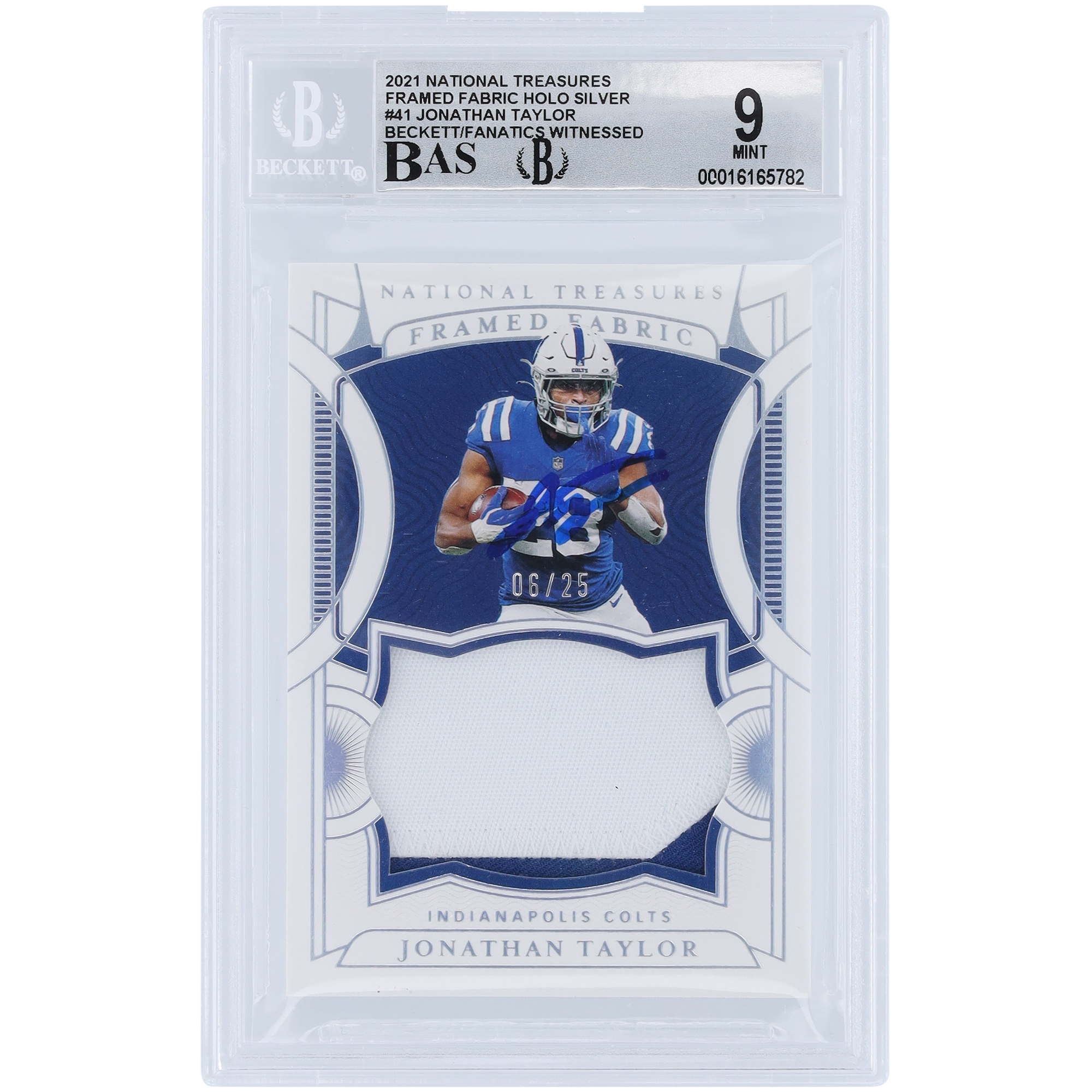 Jonathan Taylor Indianapolis Colts signierte 2021 Panini National Treasures Holo Silver Relic #FF-JT #6/25 Beckett Fanatics bezeugte authentifizierte 9/10 Karte