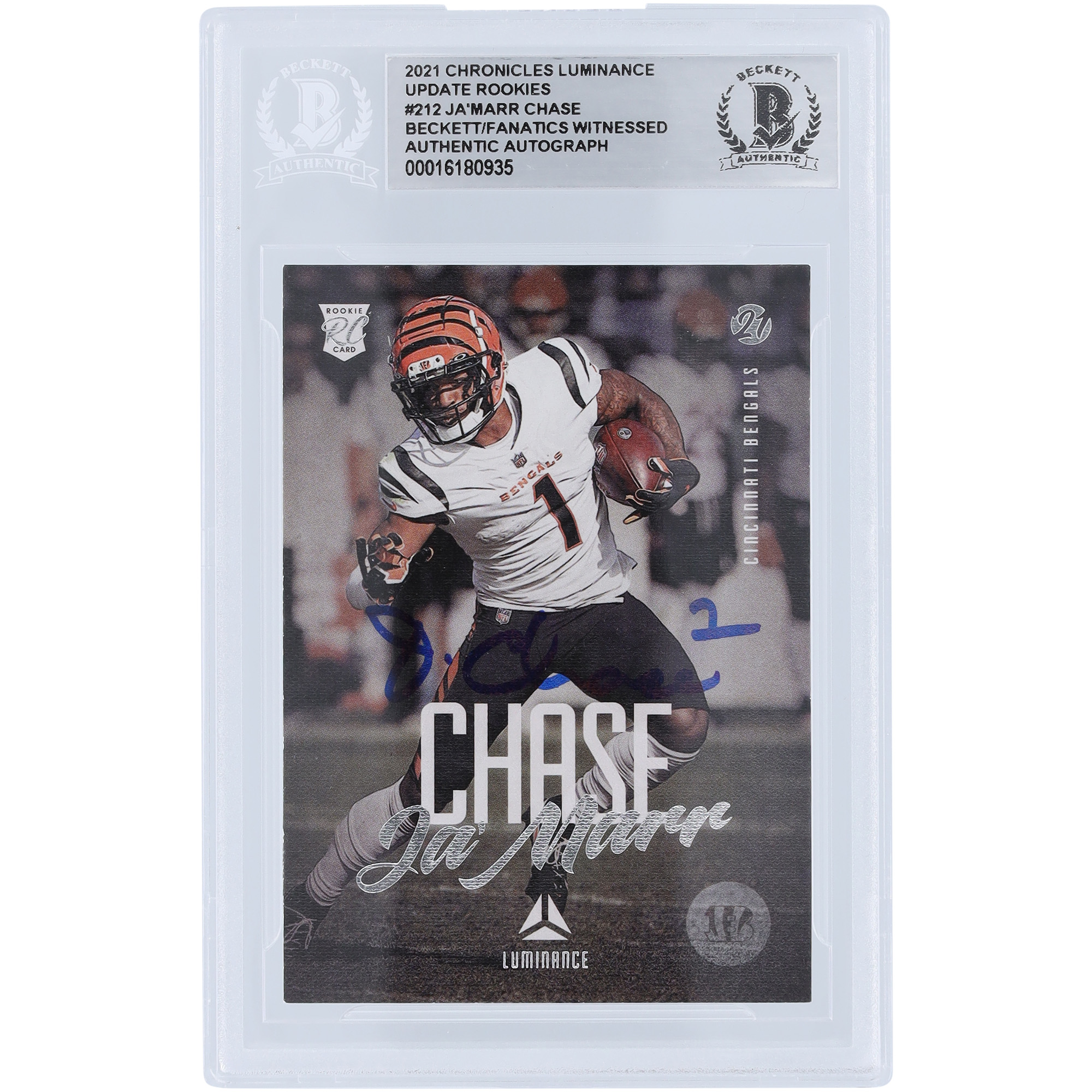 Ja’Marr Chase Cincinnati Bengals signierte 2021 Panini Luminance Update #212 Beckett Fanatics bezeugte authentifizierte Rookie-Karte