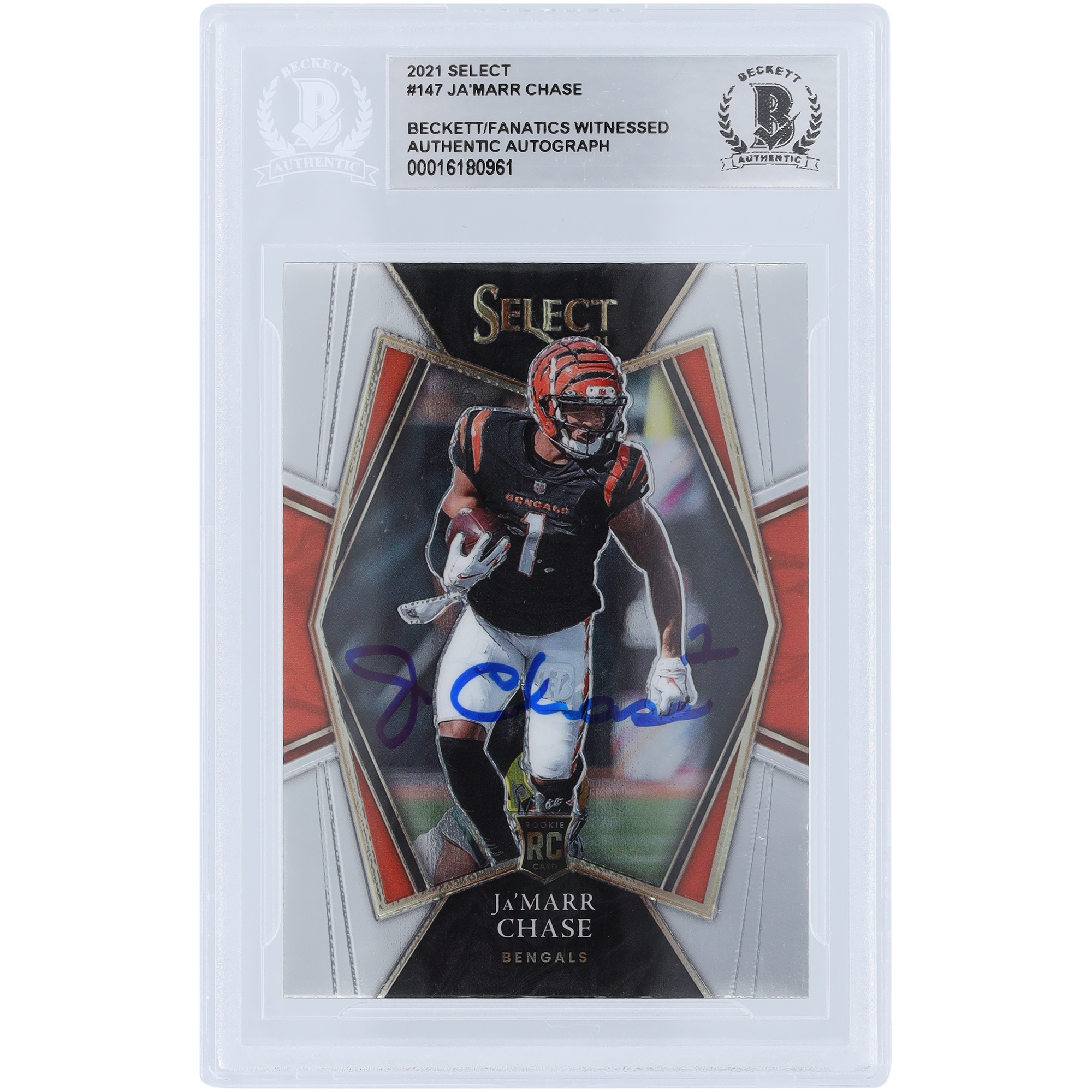 Ja’Marr Chase Cincinnati Bengals signierte 2021 Panini Select #147 Beckett Fanatics bezeugte authentifizierte Rookie-Karte