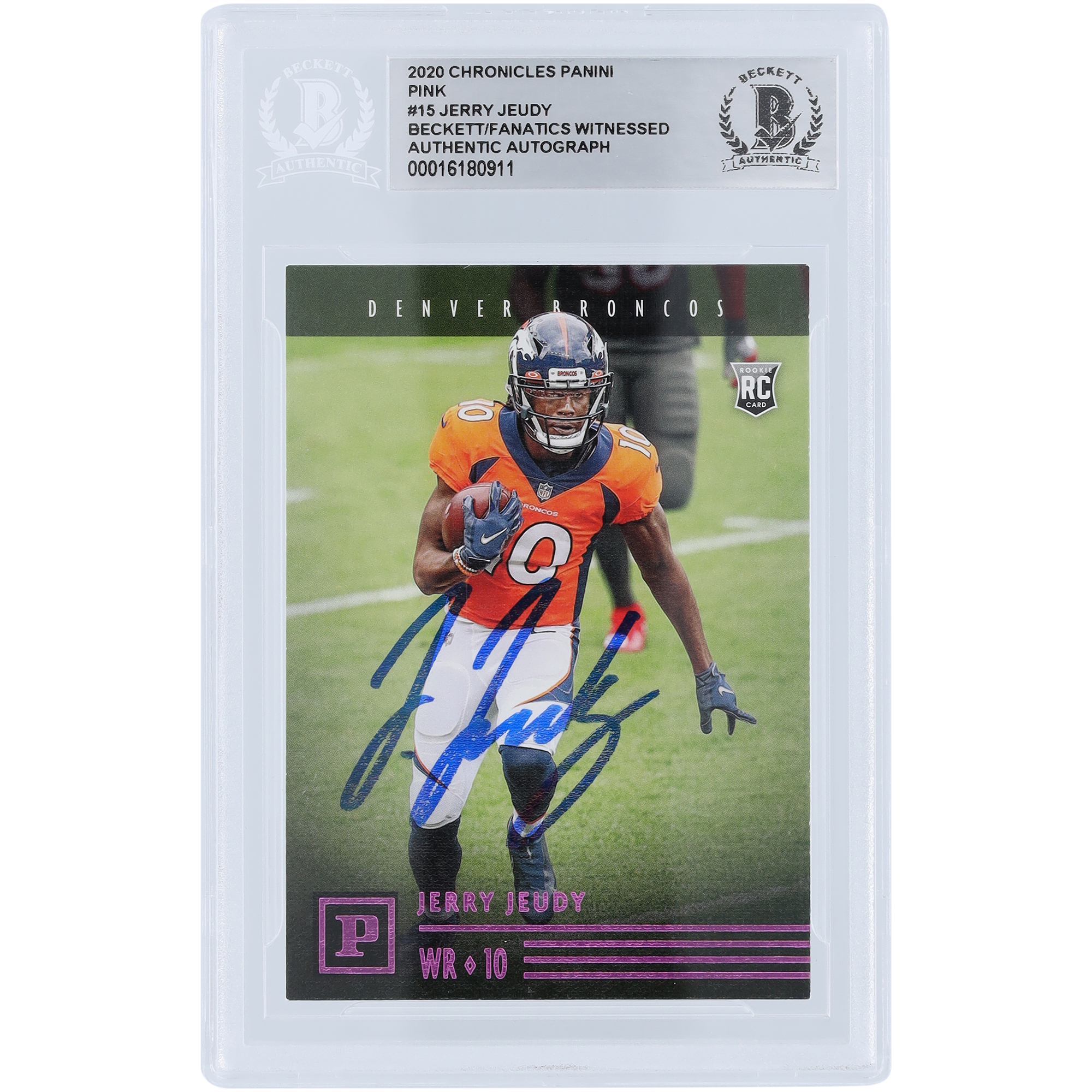 Jerry Jeudy Denver Broncos signierte 2020 Panini Chronicles Pink #PA-15 Beckett Fanatics bezeugte authentifizierte Rookie-Karte