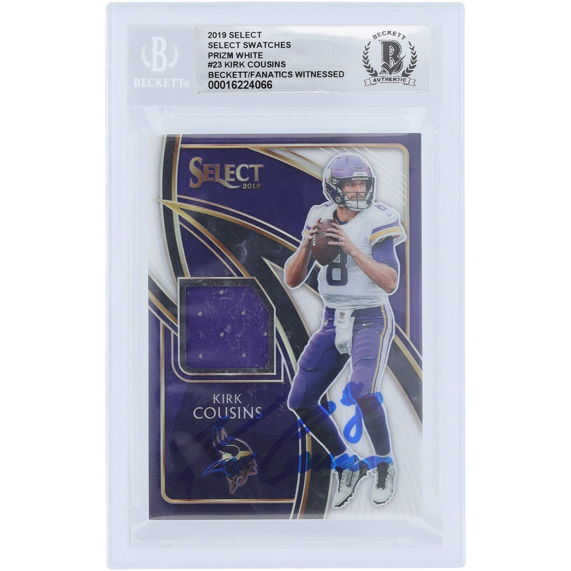 Kirk Cousins ​​Minnesota Vikings signiert 2019 Panini Select Prizm White Relic #SS-23 #/75 Beckett Fanatics bezeugt authentifiziert 10 Karte