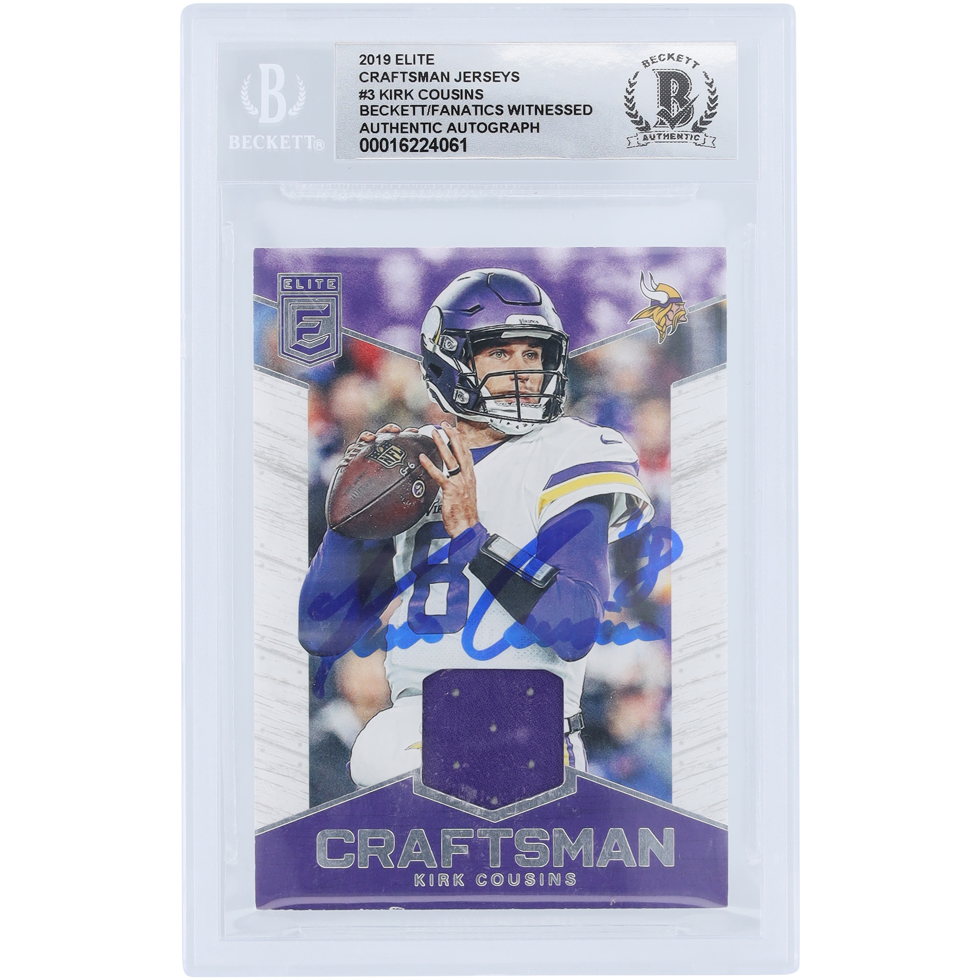 Kirk Cousins ​​Minnesota Vikings signiert 2019 Panini Elite Relic #CJ-3 Beckett Fanatics bezeugt authentifiziert 10 Karte