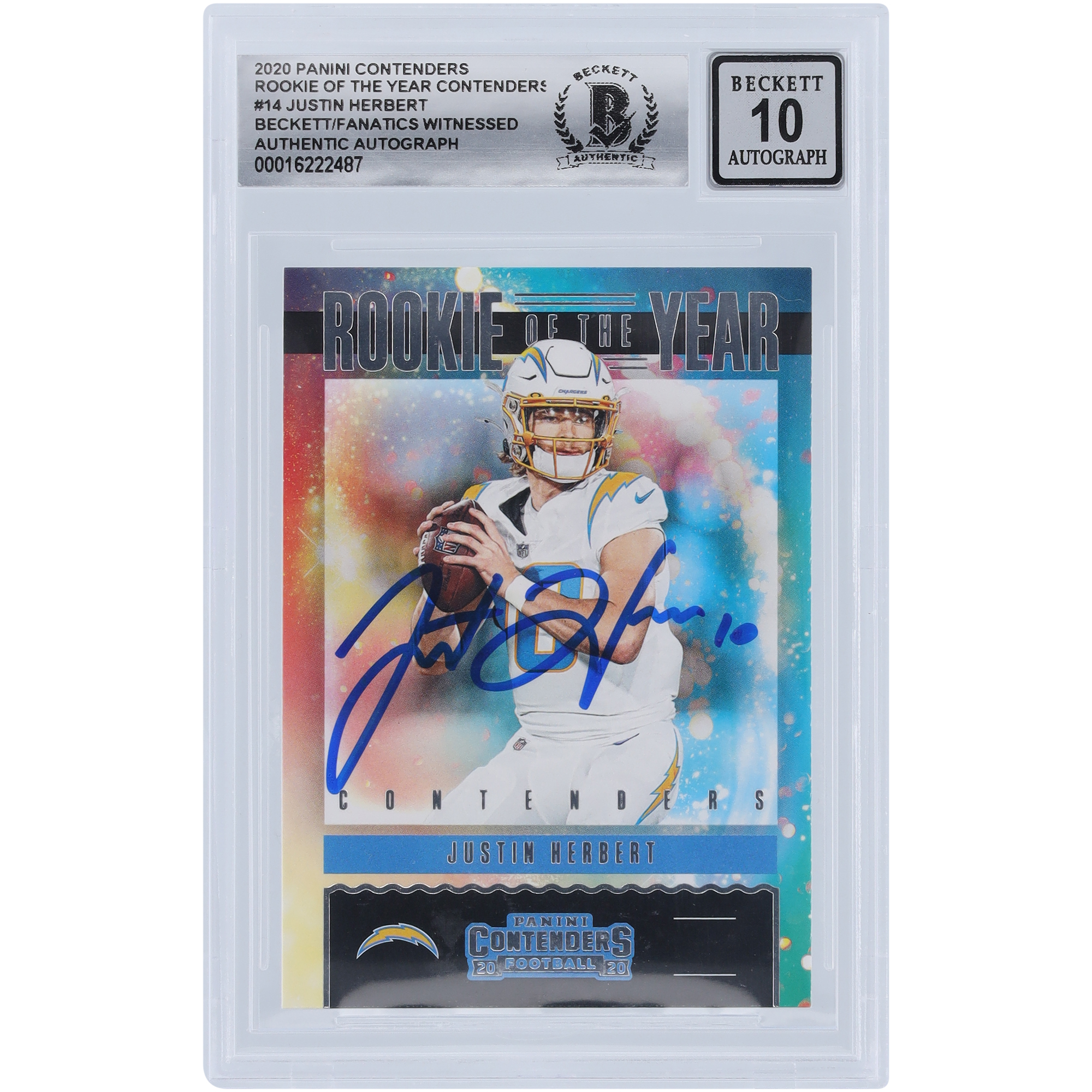 Justin Herbert, Los Angeles Chargers, signierte 2020 Panini Contenders #RY-JHE, Beckett Fanatics bezeugte authentifizierte 10 Rookie-Karte