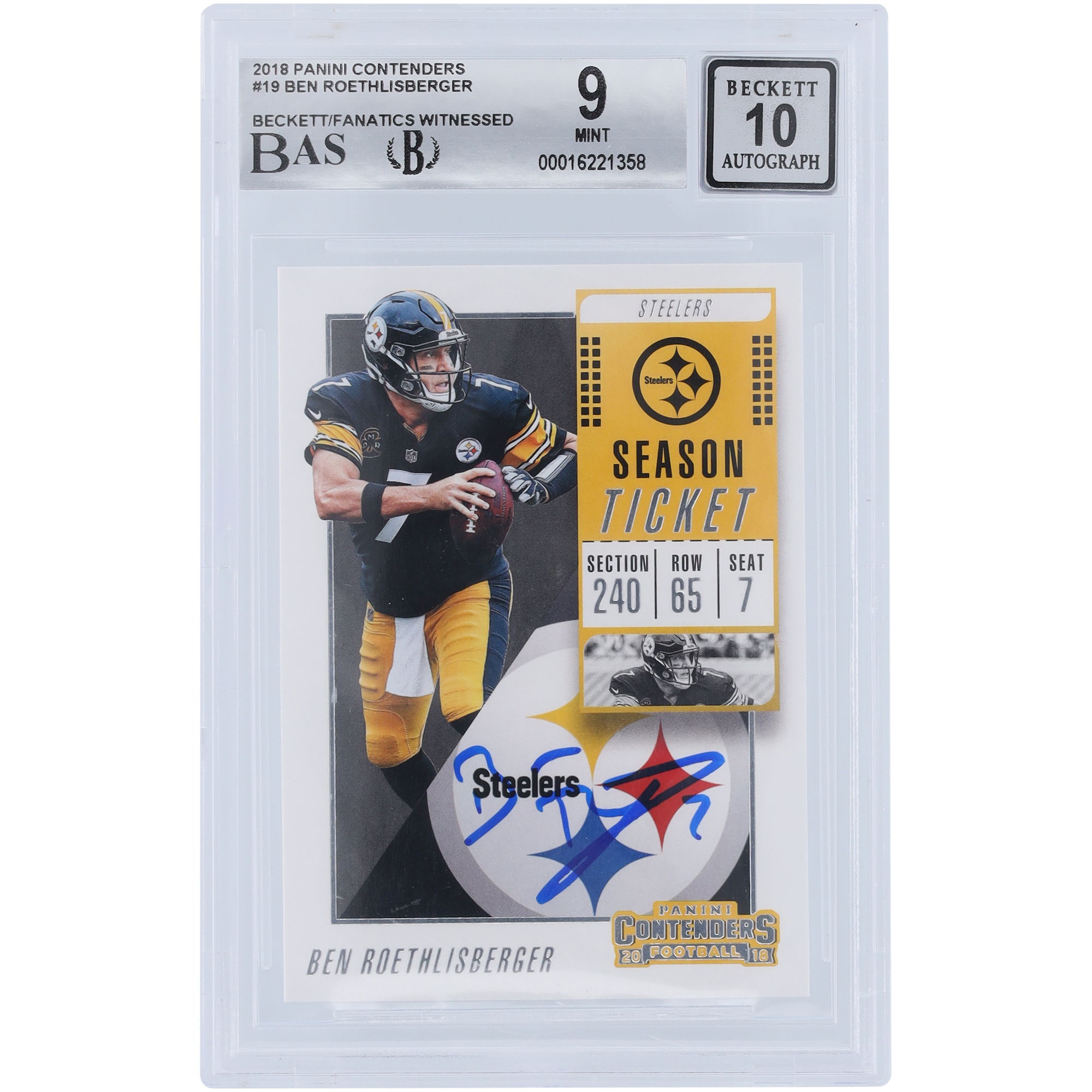 Ben Roethlisberger Pittsburgh Steelers signierte 2018 Panini Contenders #19 Beckett Fanatics bezeugte authentifizierte 9/10 Karte