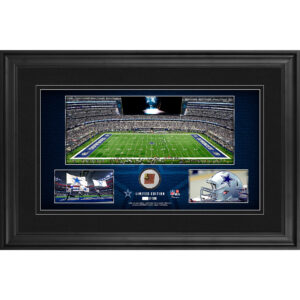 Dallas Cowboys – gerahmte Stadion-Panoramacollage, 25,4 x 45,7 cm, mit beim Spiel verwendetem Football – Version 2 – limitierte Auflage von 500 Stück