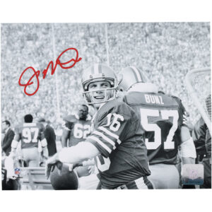 Joe Montana, San Francisco 49ers, signiertes Aufwärmfoto, 20,3 x 25,4 cm, Schwarzweiß