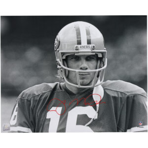 Joe Montana, San Francisco 49ers, signiertes Schwarzweiß-Nahaufnahmefoto, 40,6 x 50,8 cm