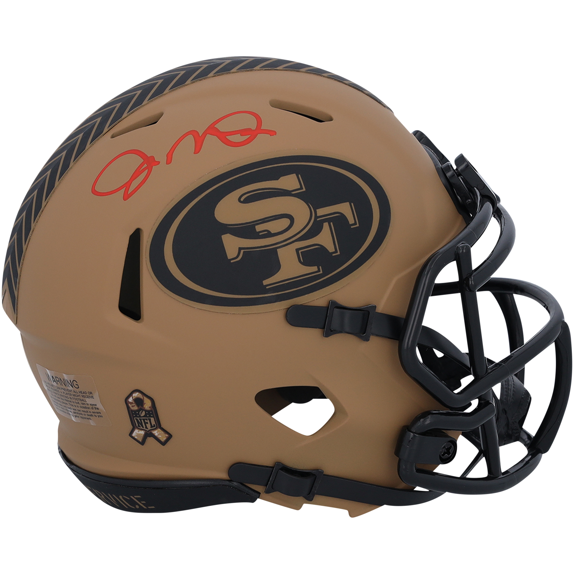 Joe Montana San Francisco 49ers signierter Riddell 2023 Salute to Service Speed ​​Minihelm – Signiert mit roter Tinte