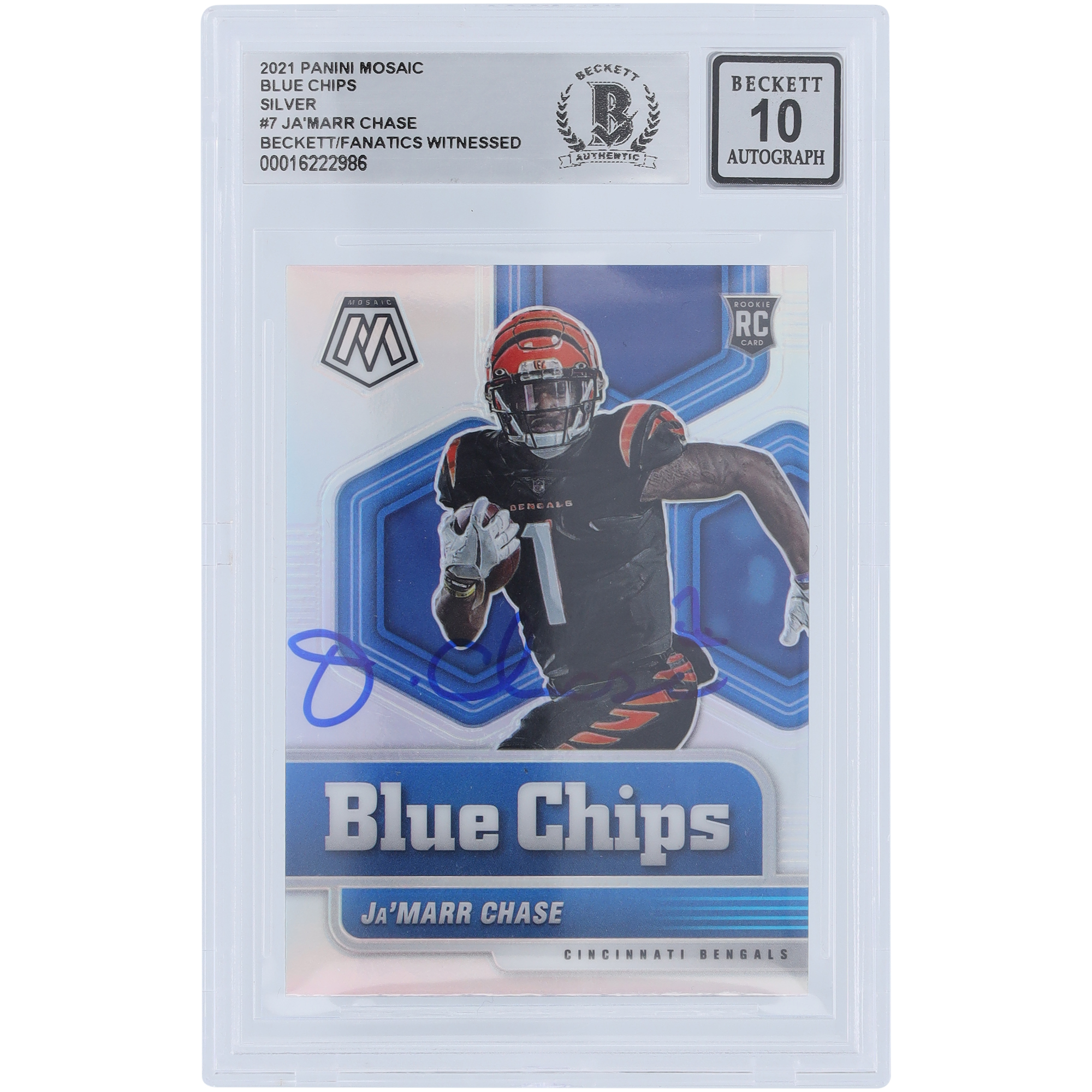 Ja’Marr Chase Cincinnati Bengals signierte 2021 Panini Mosaic Blue Chips Silber #7 Beckett Fanatics bezeugte authentifizierte 10 Rookie-Karte