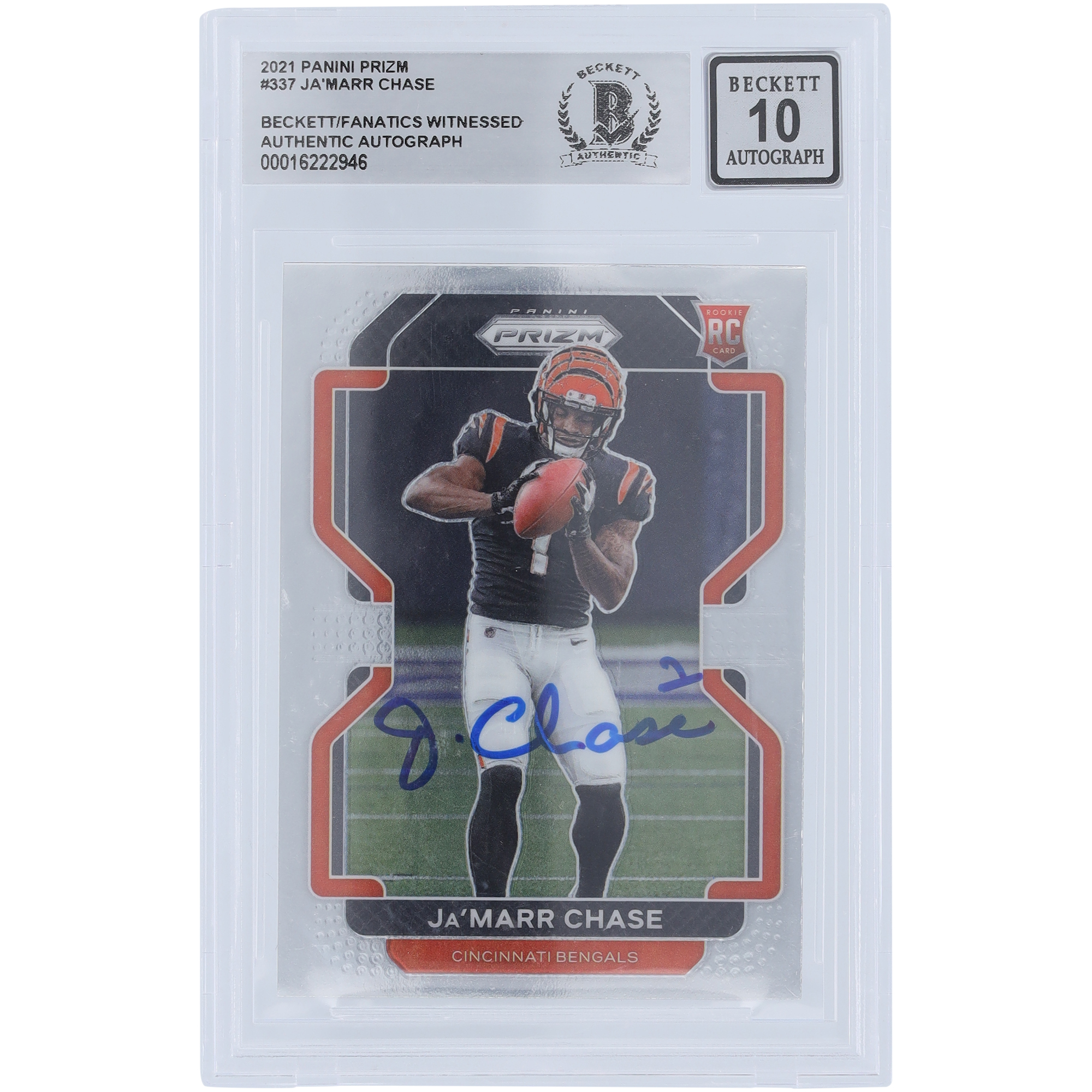 Ja’Marr Chase Cincinnati Bengals signierte 2021 Panini Prizm #337 Beckett Fanatics bezeugte authentifizierte 10 Rookie-Karte