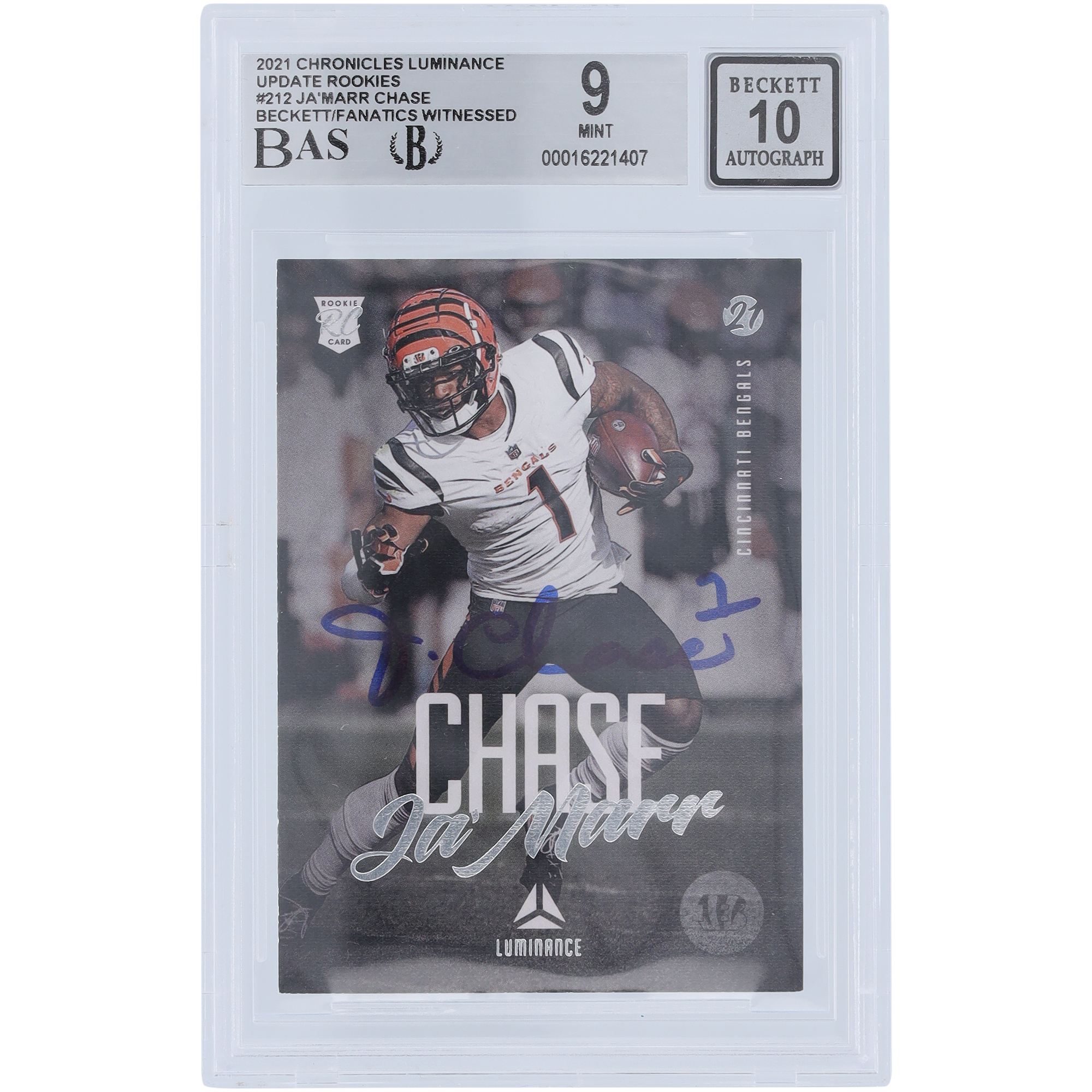 Ja’Marr Chase Cincinnati Bengals signierte 2021 Panini Luminance #212 Beckett Fanatics bezeugte authentifizierte 9/10 Rookie-Karte