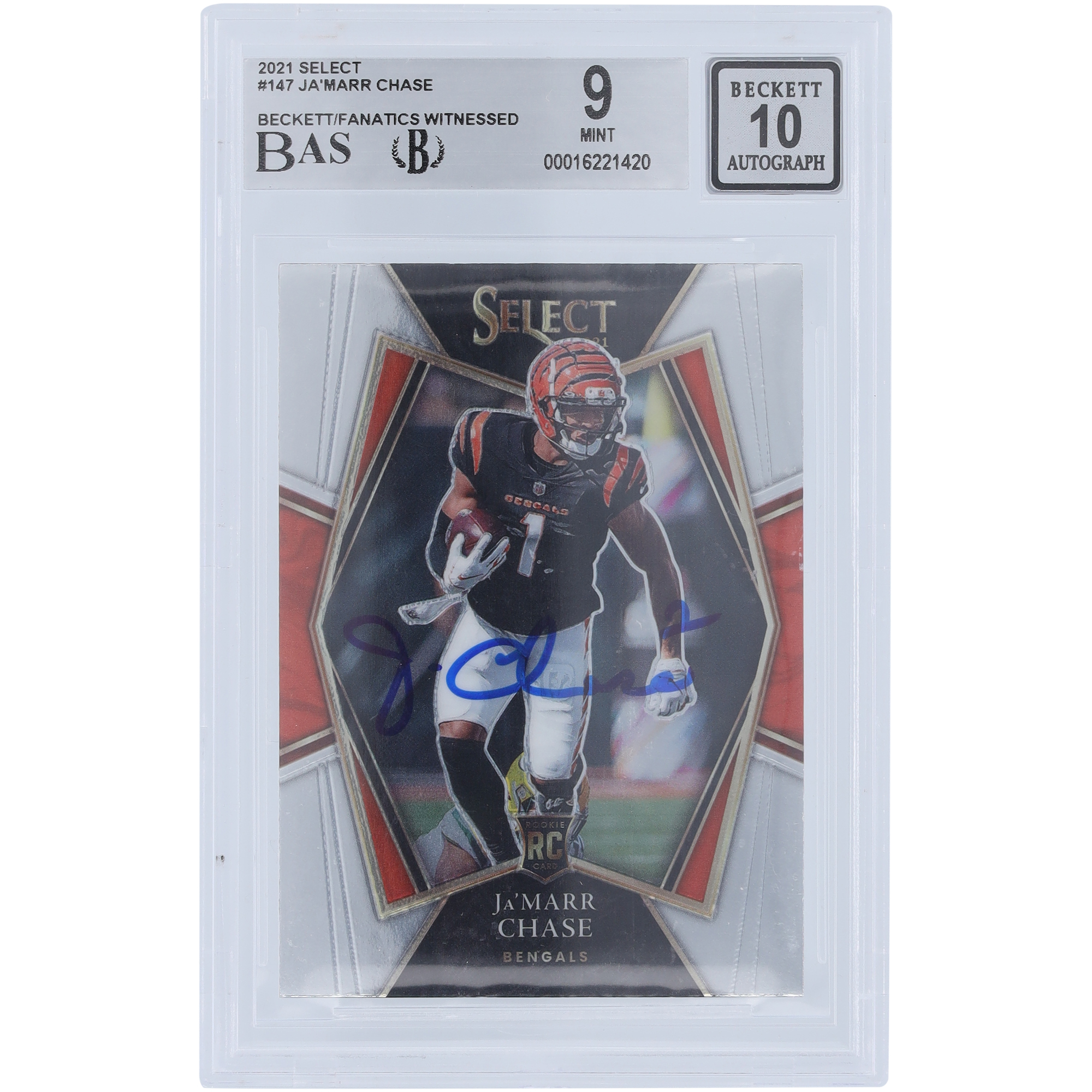 Ja’Marr Chase Cincinnati Bengals signierte 2021 Panini Select #147 Beckett Fanatics bezeugte authentifizierte 9/10 Rookie-Karte