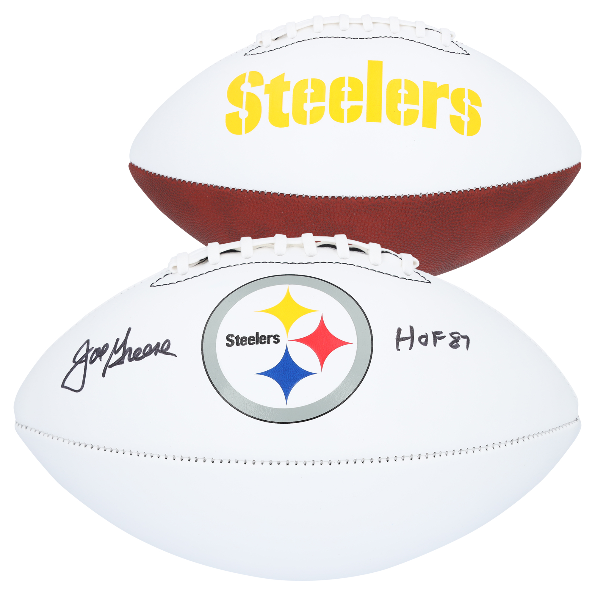 Joe Greene Pittsburgh Steelers signierter Franklin White Panel Football mit „HOF 87“-Aufschrift