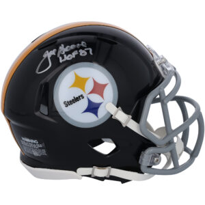 Joe Greene Pittsburgh Steelers signierter Riddell 1963-76 Throwback Speed ​​Mini-Helm mit „HOF 87“-Aufschrift