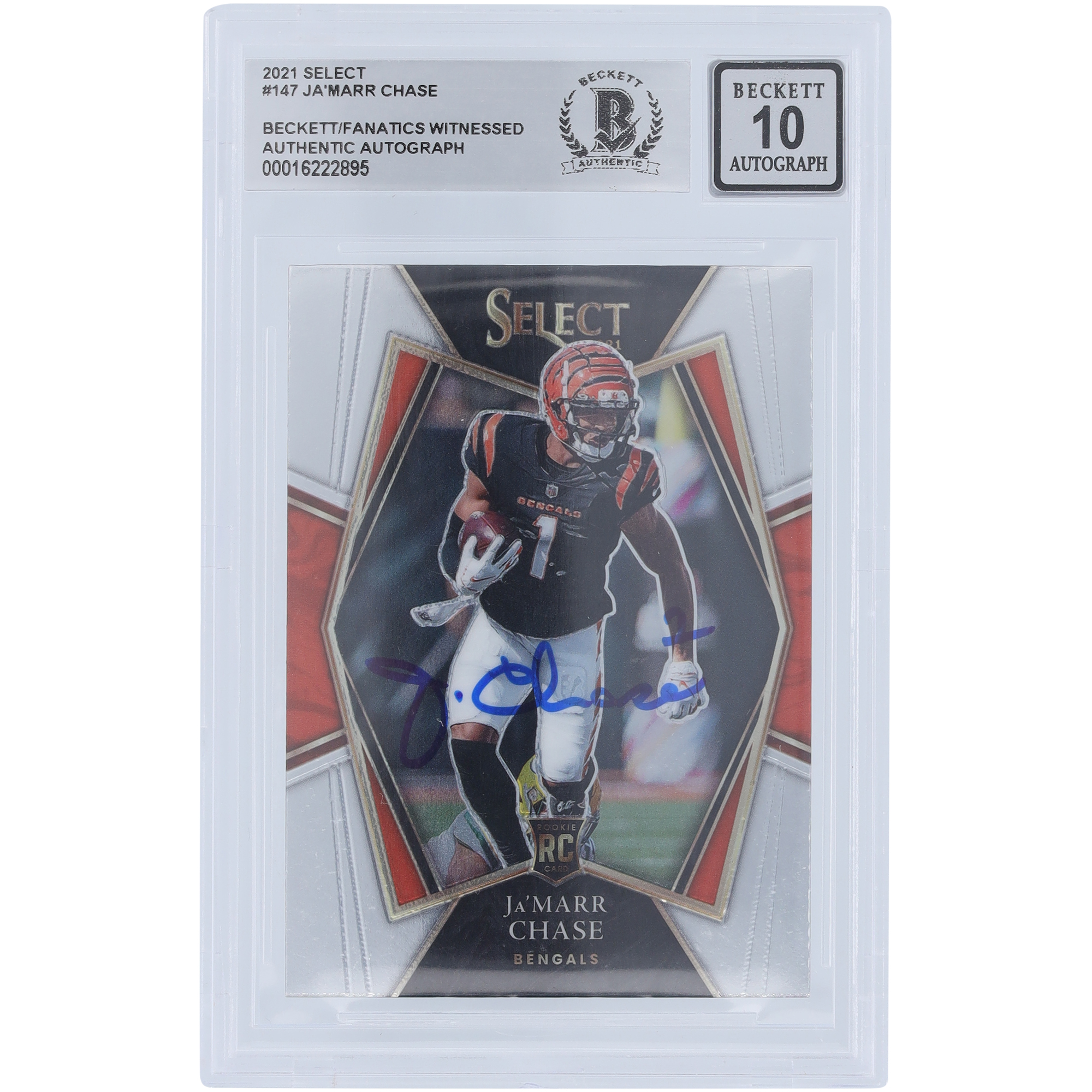 Ja’Marr Chase Cincinnati Bengals signierte 2021 Panini Select #147 Beckett Fanatics bezeugte authentifizierte 10 Rookie-Karte