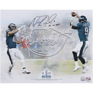 Von Nick Foles signiertes 16 x 20 Zoll großes Philly-Spezialfoto der Super Bowl LII Champions mit der Aufschrift „SB LII MVP“