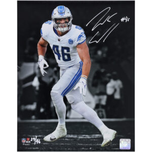 Autogrammfoto der Detroit Lions von Jack Campbell, 11 x 35,6 cm, weißes Trikot, Spotlight-Foto – limitierte Auflage von 46 Stück